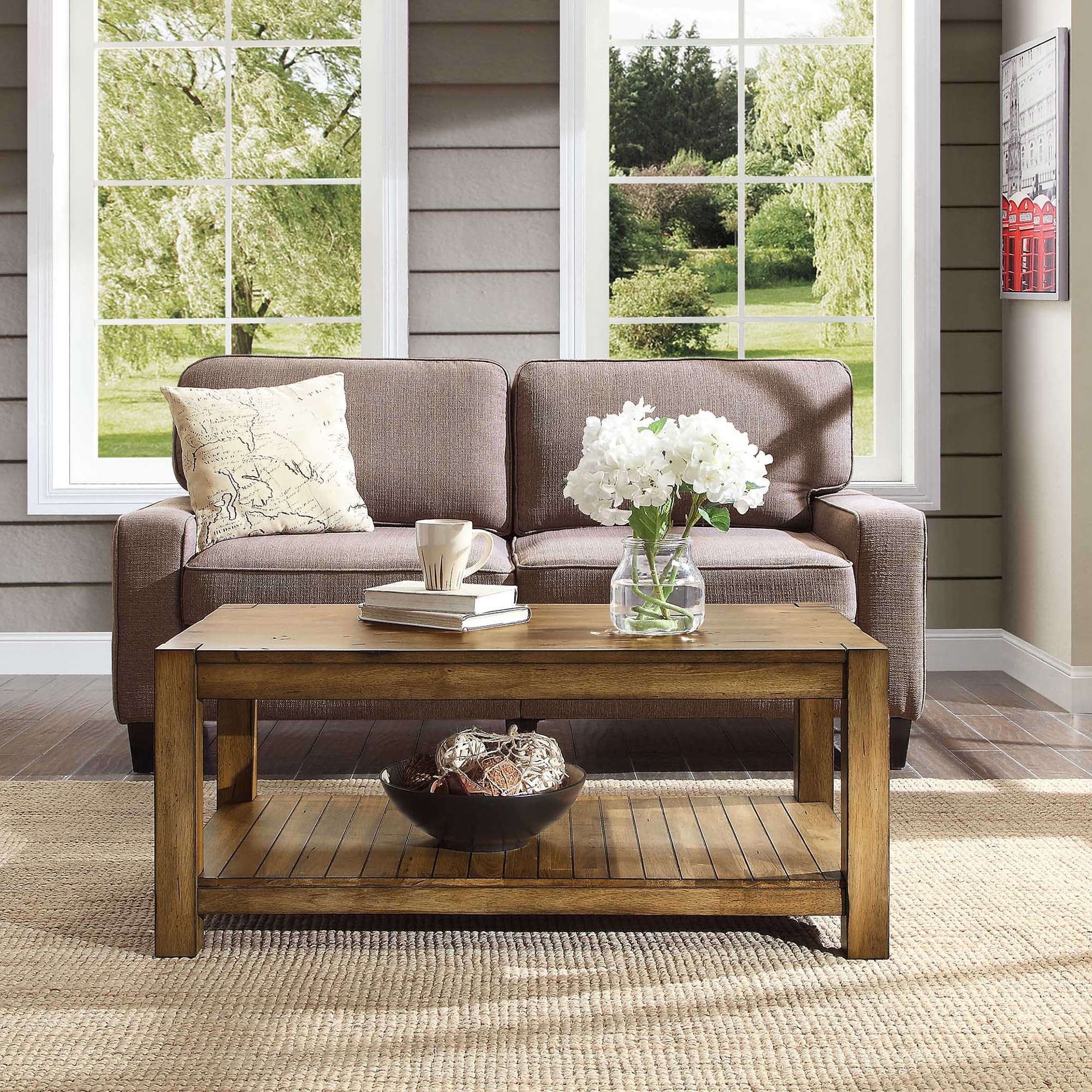 Better Homes & Gardens Bryant Solid Wood Coffee Table, Rustic Maple Brown  Finish – Walmart Pertaining To Brown Rustic Coffee Tables (View 4 of 15)