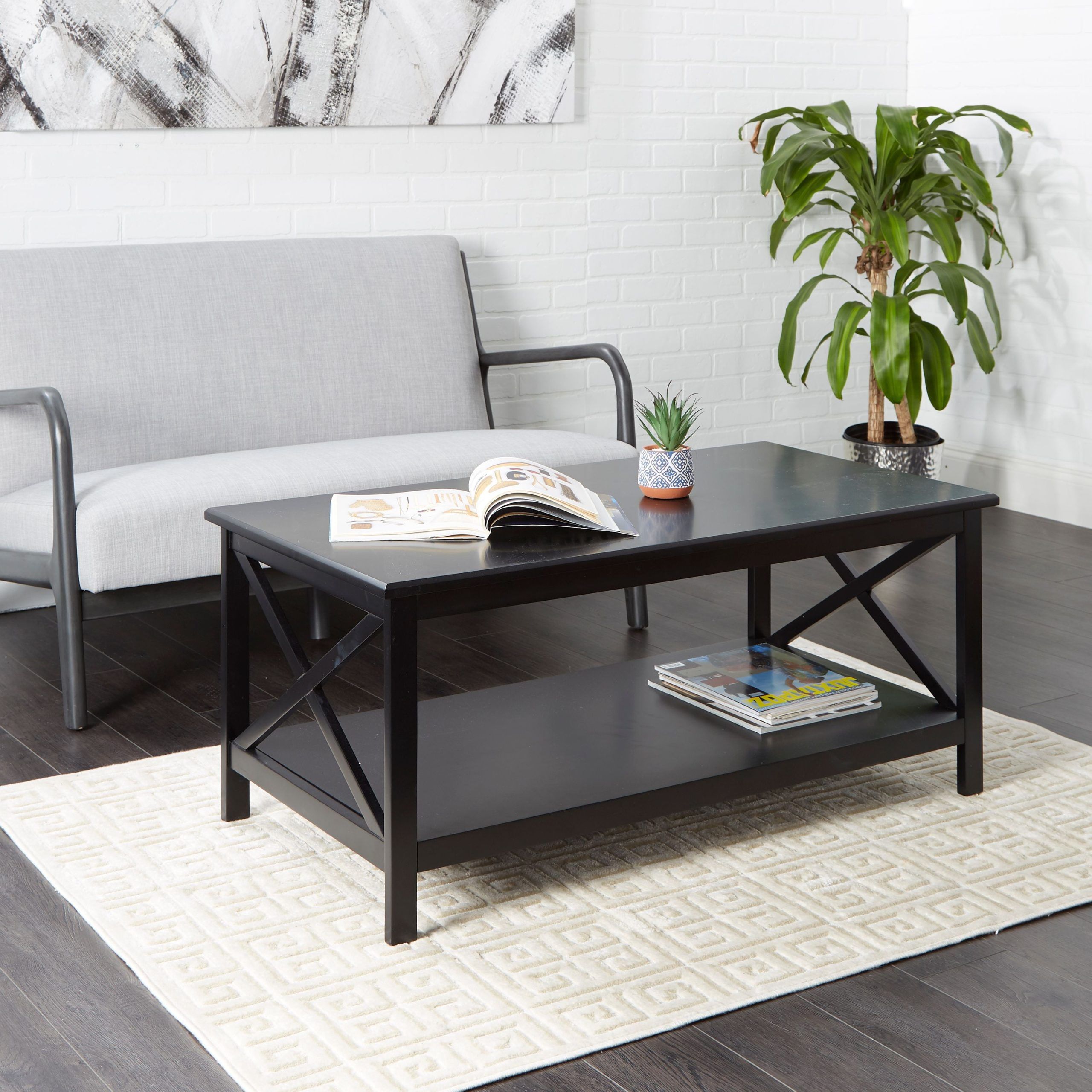 Better Homes & Gardens Coffee Table, Clayton X Side Rectangle In Black Wood  – Walmart In Modern Wooden X Design Coffee Tables (Photo 7 of 15)