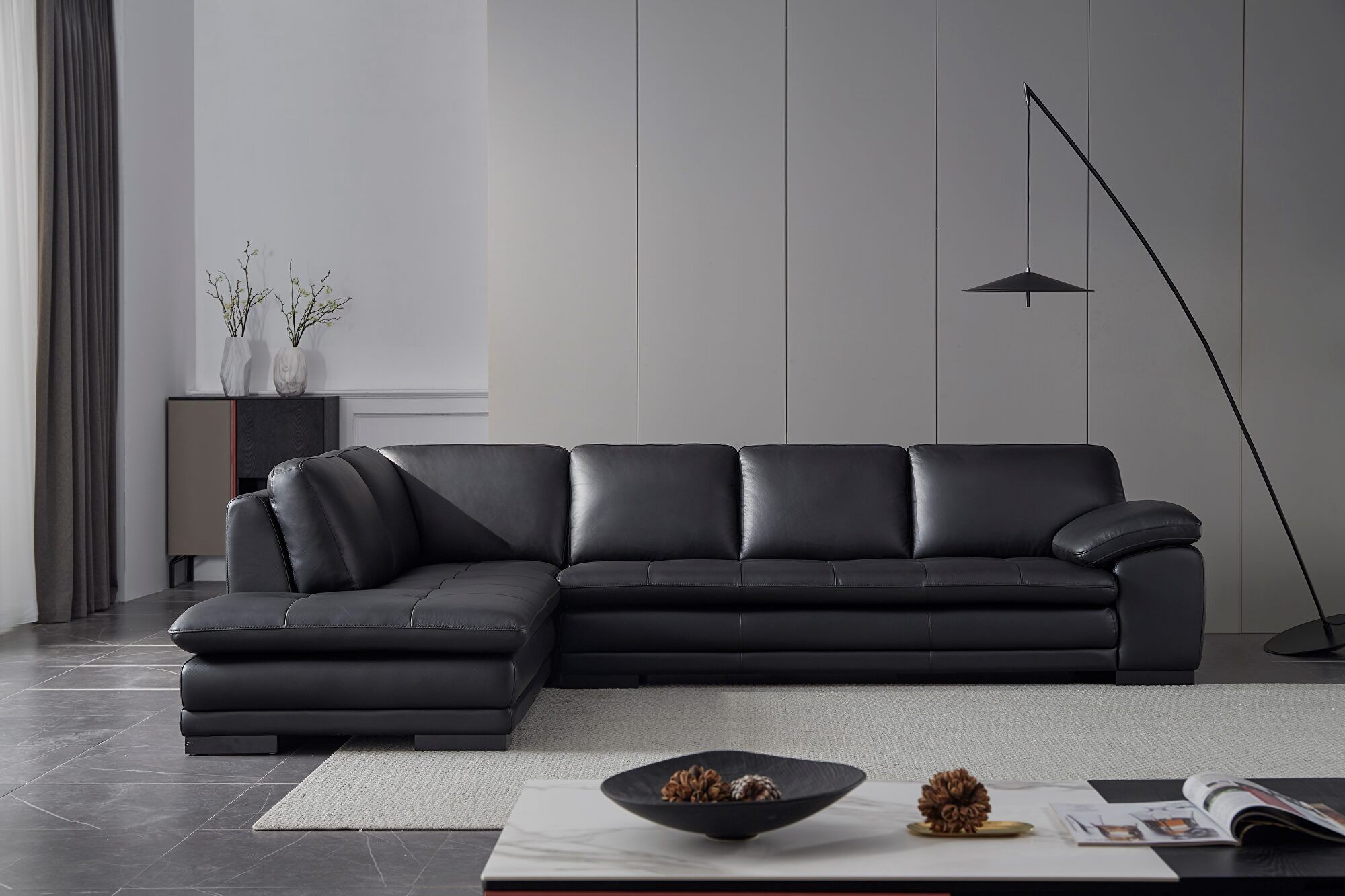 Beverly Hills Ml157 Black Lf Sectional Sofa Ml157 Lhf Black | Comfyco In Right Facing Black Sofas (View 5 of 15)