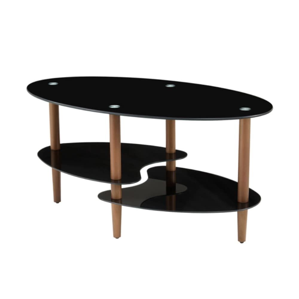 Black Oval Glass Coffee Table, Modern Table In Living Room Oak Wood Leg Tea  Table 3 Layer Glass Table – 35.44Undefined X 19.7Undefined X  (View 15 of 15)
