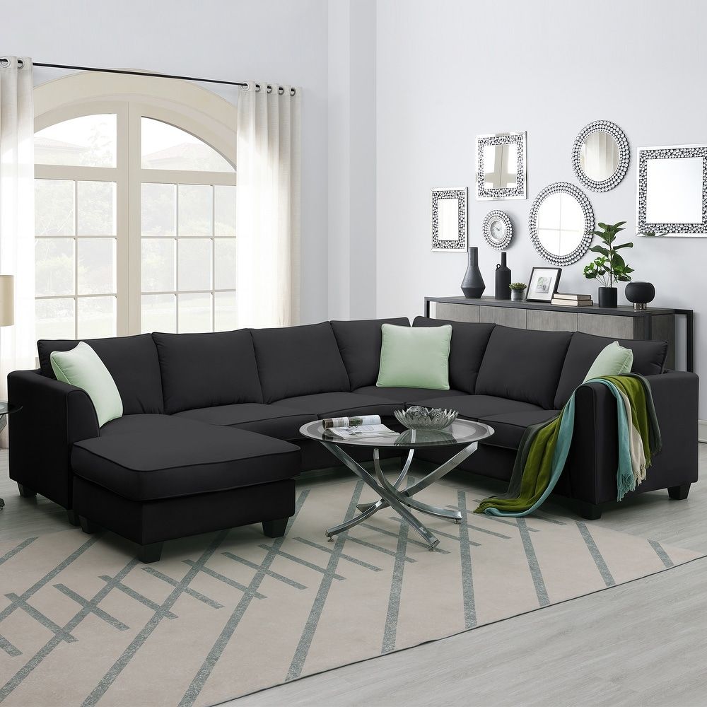 Black Pattern Sofas – Bed Bath & Beyond Inside 3 Seat L Shaped Sofas In Black (View 11 of 15)