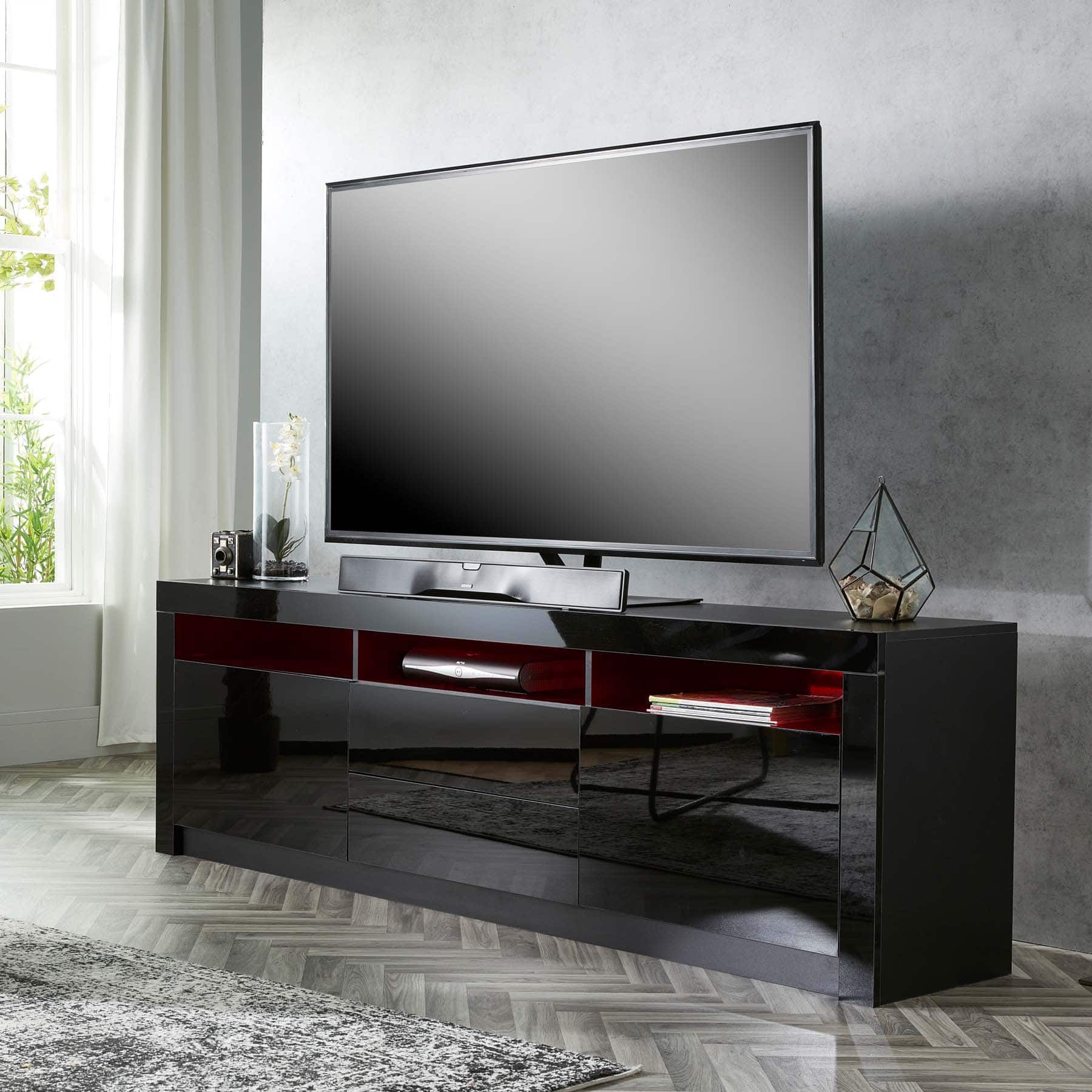 Black Tv Cabinet With Drawers & Rgb Lights For Up To 85″ Screens Within Rgb Entertainment Centers Black (View 15 of 15)