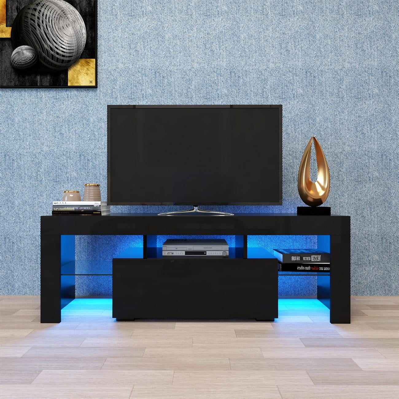 Black Tv Stand With Led Rgb Lights, Flat Screen Tv Cabinet, Gaming Consoles  For Lounge Room, Living Room And Bedroom, Black 51.2''X13.8''X17.7'' –  Walmart Inside Black Rgb Entertainment Centers (Photo 1 of 15)