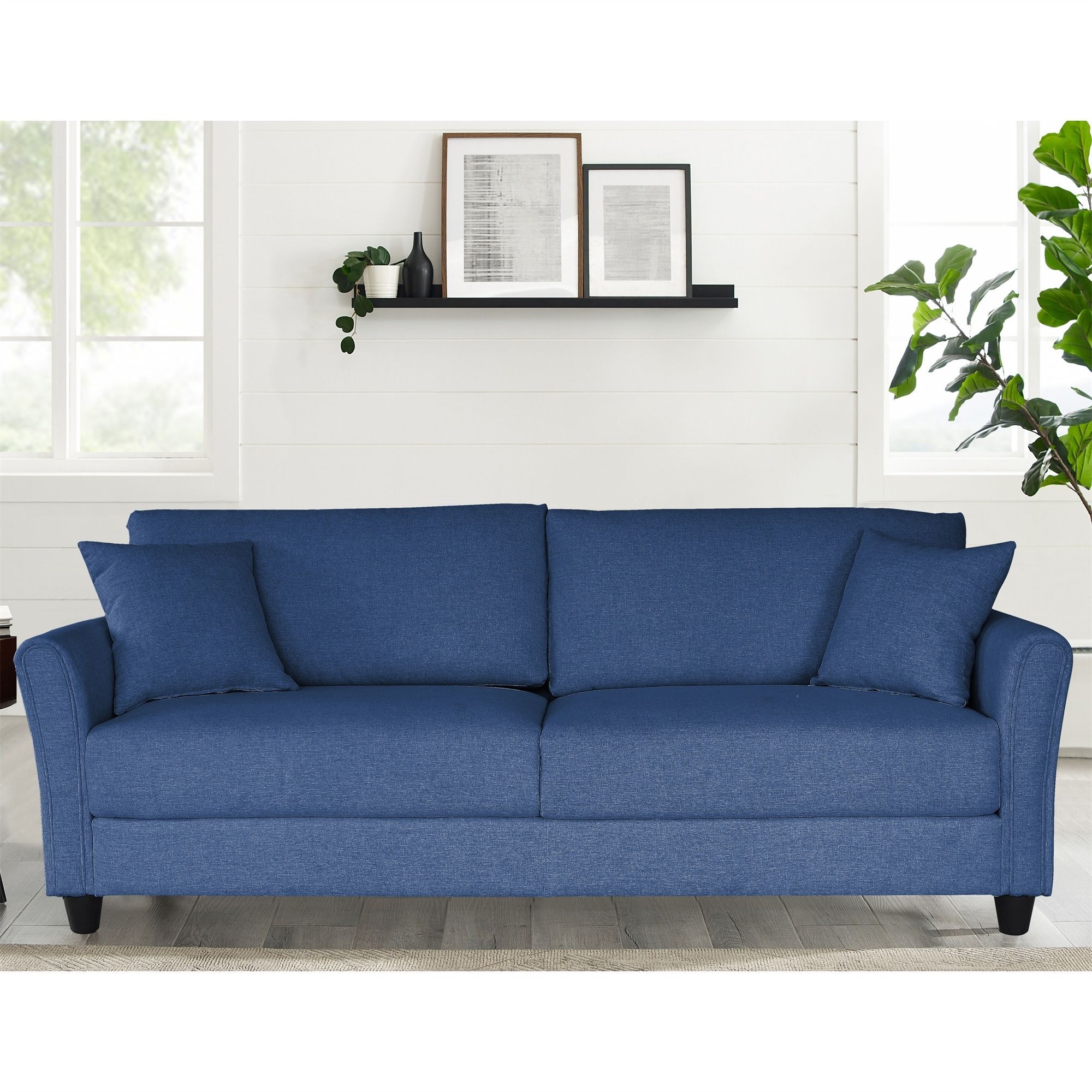 Blue Linen Three Seat Sofa – Bed Bath & Beyond – 36602793 Intended For Modern Blue Linen Sofas (View 3 of 15)