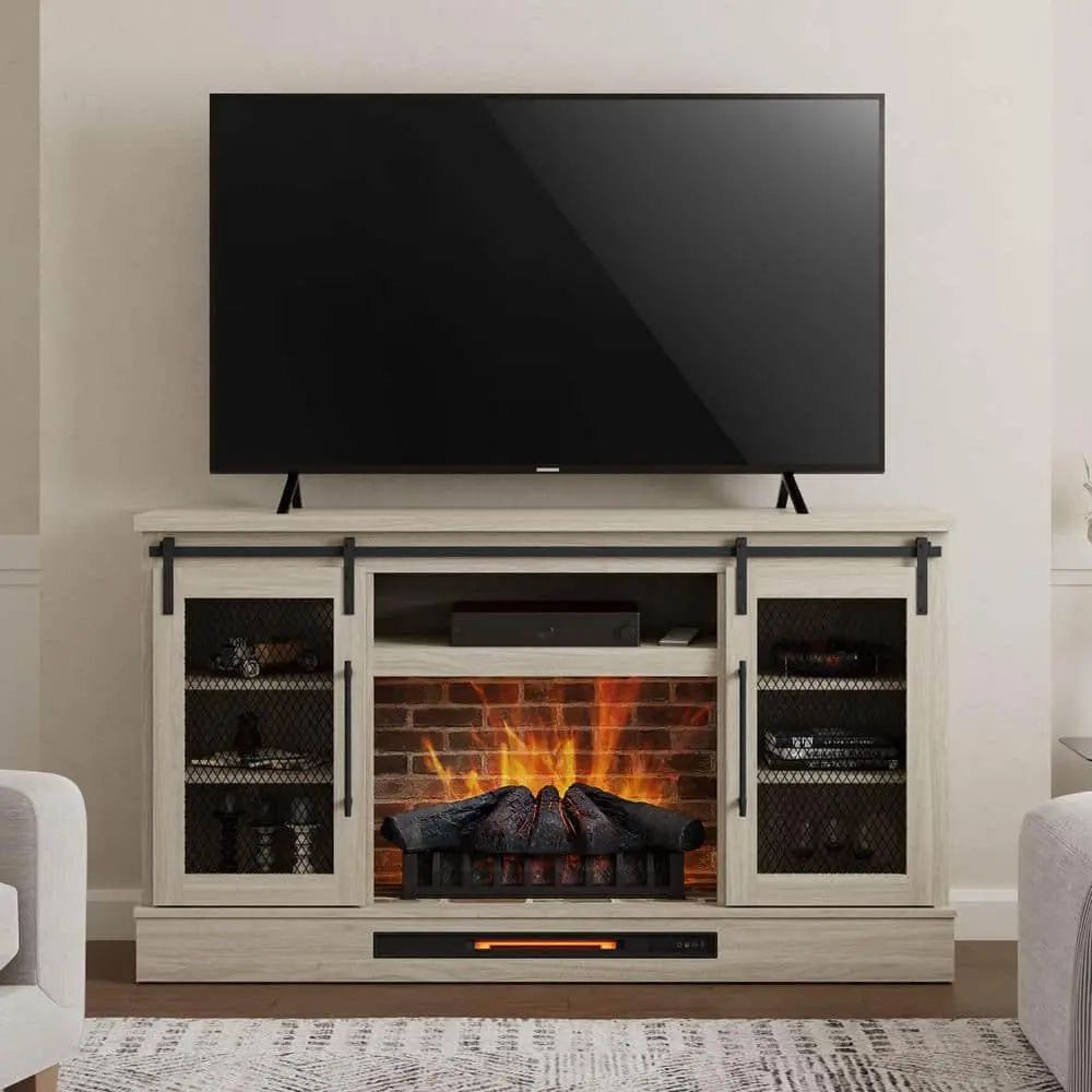 Bramble 63 In. Freestanding Electric Fireplace Tv Stand With Sliding Mesh  Barn | Ebay Throughout Electric Fireplace Tv Stands (Photo 12 of 15)