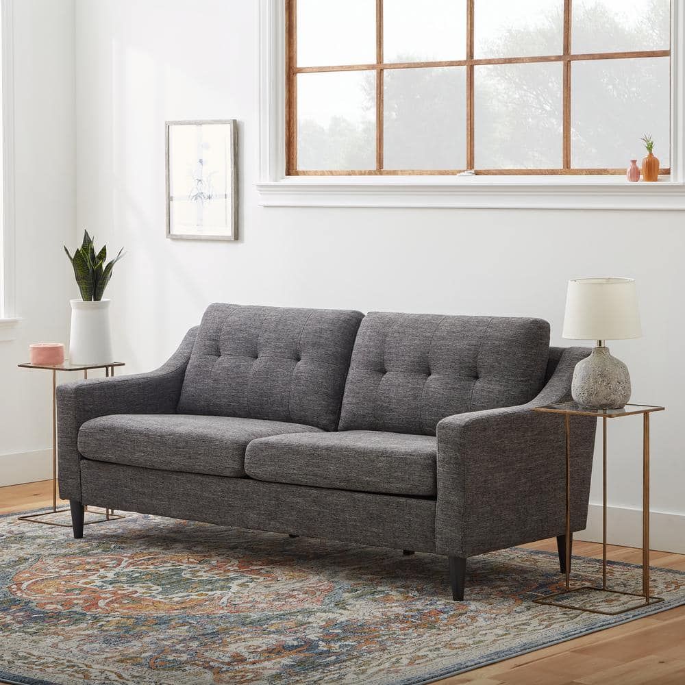 Brookside Ellen 75.5 In. Charcoal Gray Slope Arm Polyester Upholstered  Straight 3 Seater Sofa Bs0008Sof00Ch – The Home Depot Inside Dark Grey Polyester Sofa Couches (Photo 7 of 15)