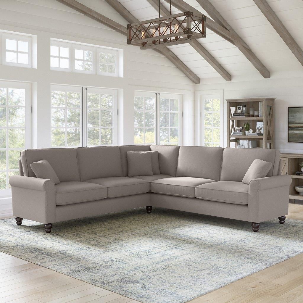 Bush Furniture Hudson 99W L Shaped Sectional Couch In Beige Herringbone |  1Stopbedrooms With Beige L Shaped Sectional Sofas (View 6 of 15)