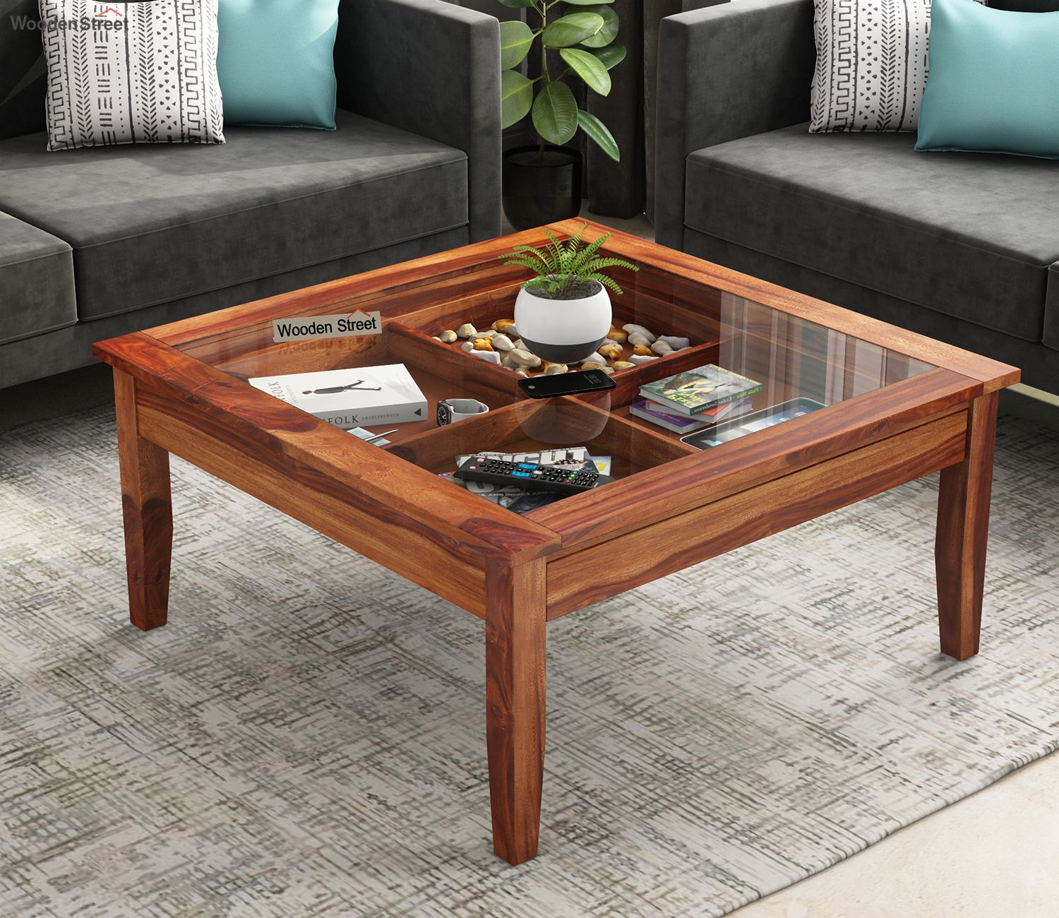 Buy Elevate Sheesham Wood Glass Top Coffee Table With Storage (Honey  Finish) Online In India At Best Price – Modern Coffee And Center Tables –  Tables – Living Room Furniture – Furniture – Wooden Street Product Throughout Glass Top Coffee Tables (View 3 of 15)