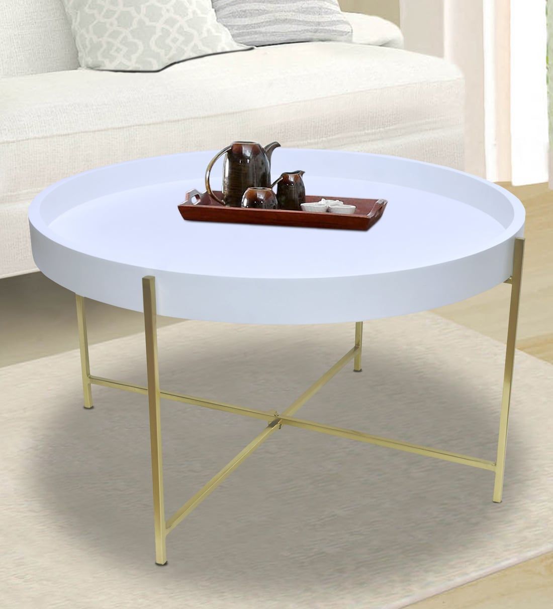 Buy Elizabeth Coffee Table In Glossy White & Gold Finish At 22% Off Strawberry Collective | Pepperfry With Regard To Glossy Finished Metal Coffee Tables (View 8 of 15)