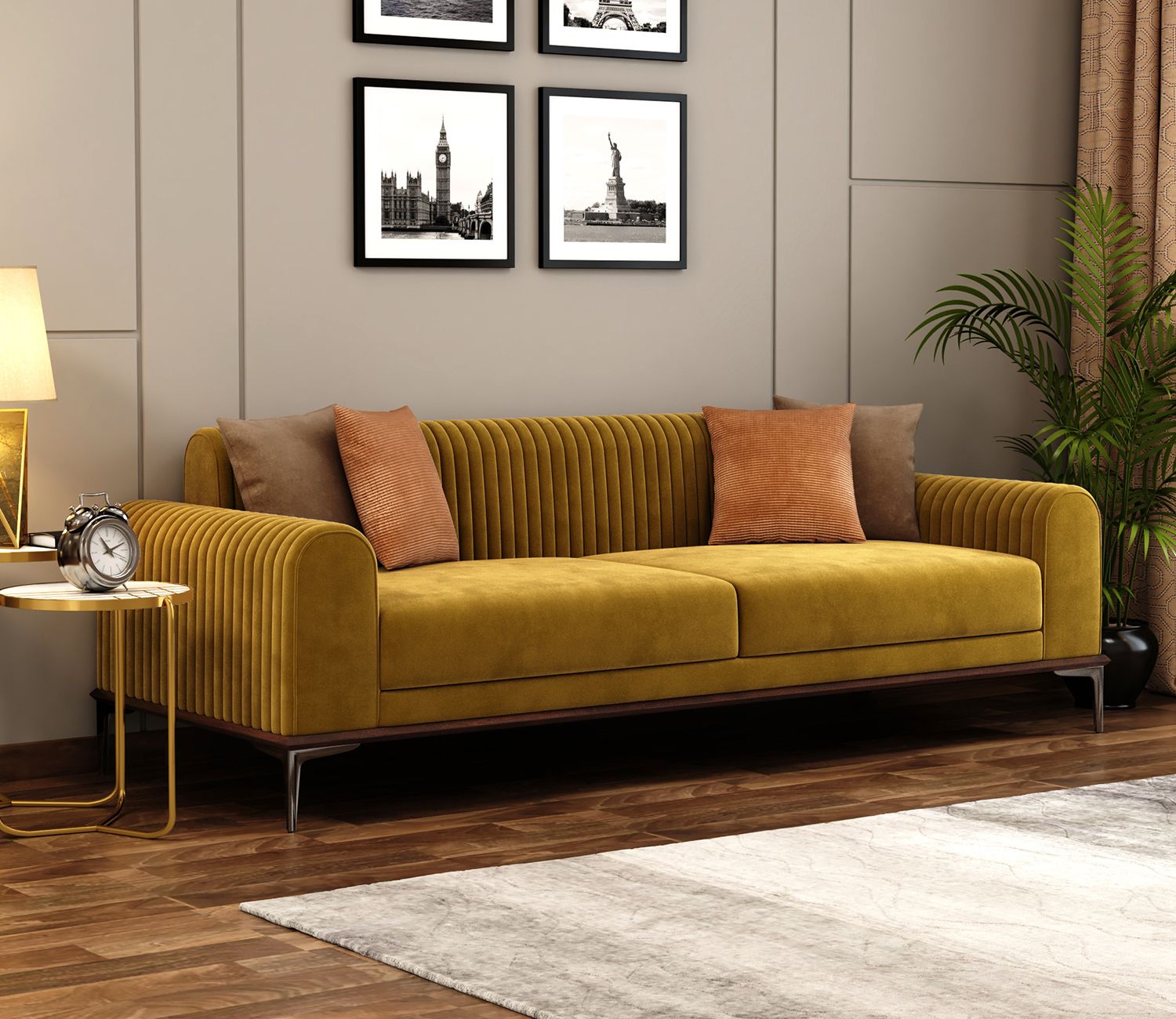 Buy Lorenz 3 Seater Sofa (Velvet, Chestnut Brown) Online In India At Best  Price – Modern 3 Seater Sofas – Sofa Sets – Living Room Furniture –  Furniture – Wooden Street Product Throughout Modern 3 Seater Sofas (View 5 of 15)