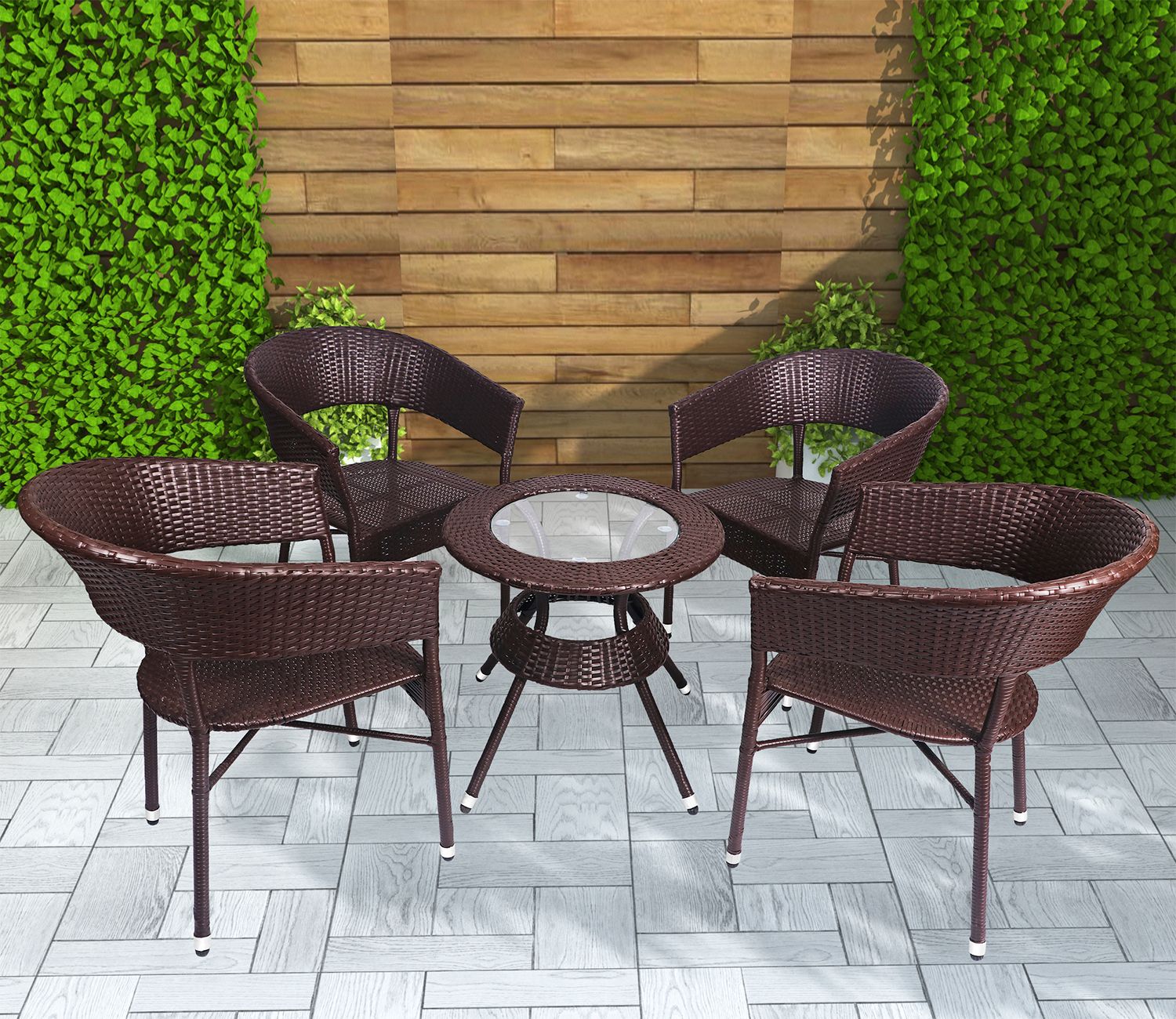 Buy Outdoor Coffee Table Set And Outdoor Balcony Set Of 4 (Brown) Online In  India At Best Price – Modern Outdoor Furniture Items – Furniture – Wooden  Street Product Intended For Coffee Tables For Balconies (Photo 5 of 15)