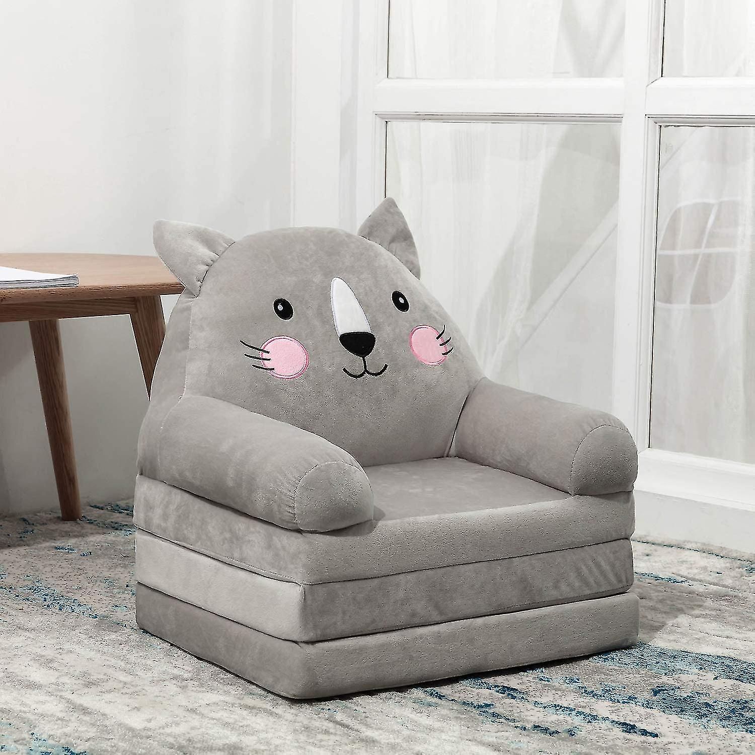 Cartoon Foldable Kids Sofa, Plush Cat Shape Children Couch Backrest Armchair  Bed With Pocket, Upholstered 2 In 1 Flip Open Couch | Fruugo It For 2 In 1 Foldable Children'S Sofa Beds (View 3 of 15)