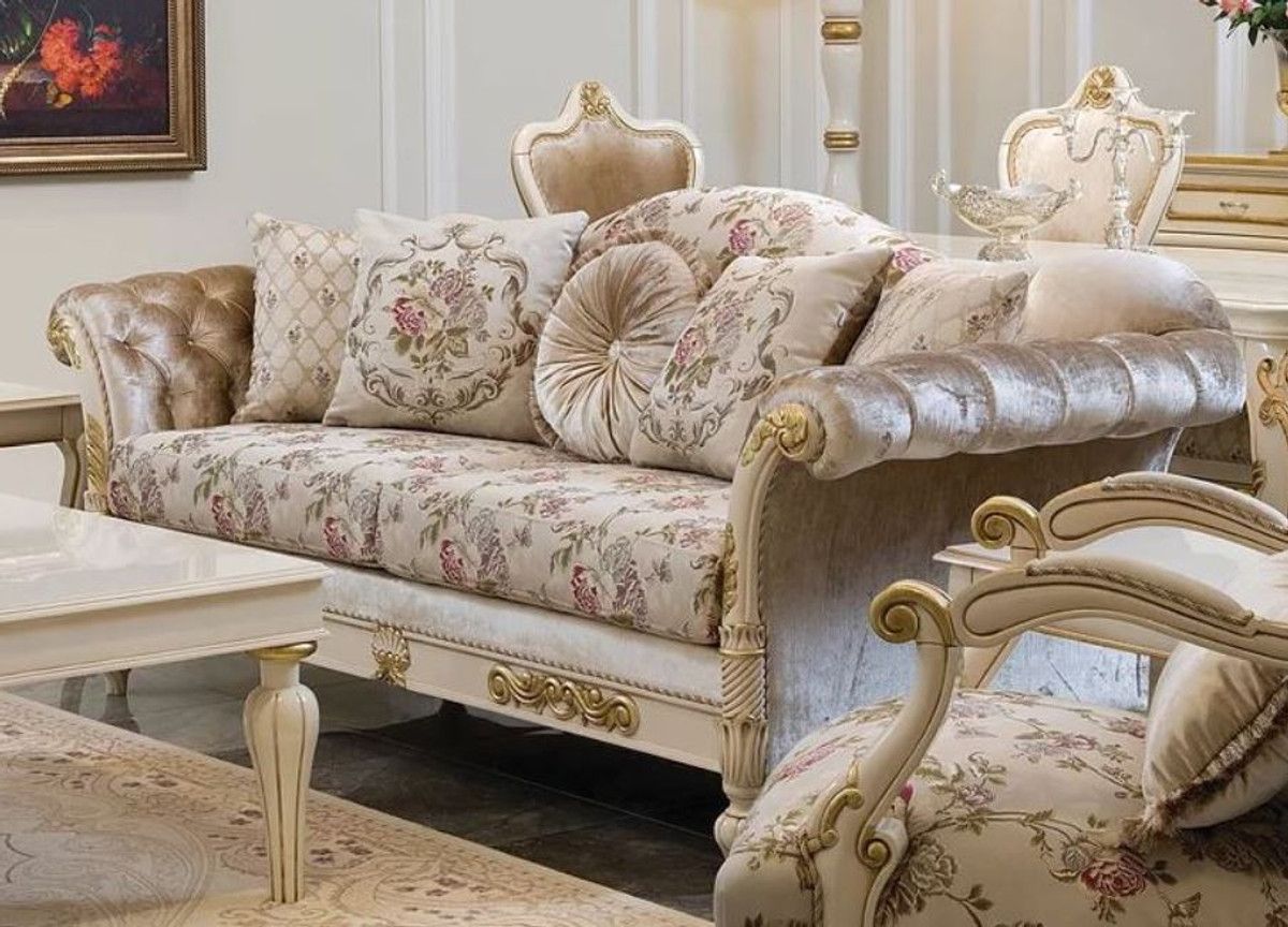 Casa Padrino Luxury Baroque Living Room Sofa Cream / Pink / White / Gold  228 X 90 X H. 100 Cm – Noble Living Room Sofa With Flower Pattern And  Decorative Pillows – Baroque Living Room Furniture | Casa Padrino Pertaining To Sofas In Pattern (Photo 14 of 15)
