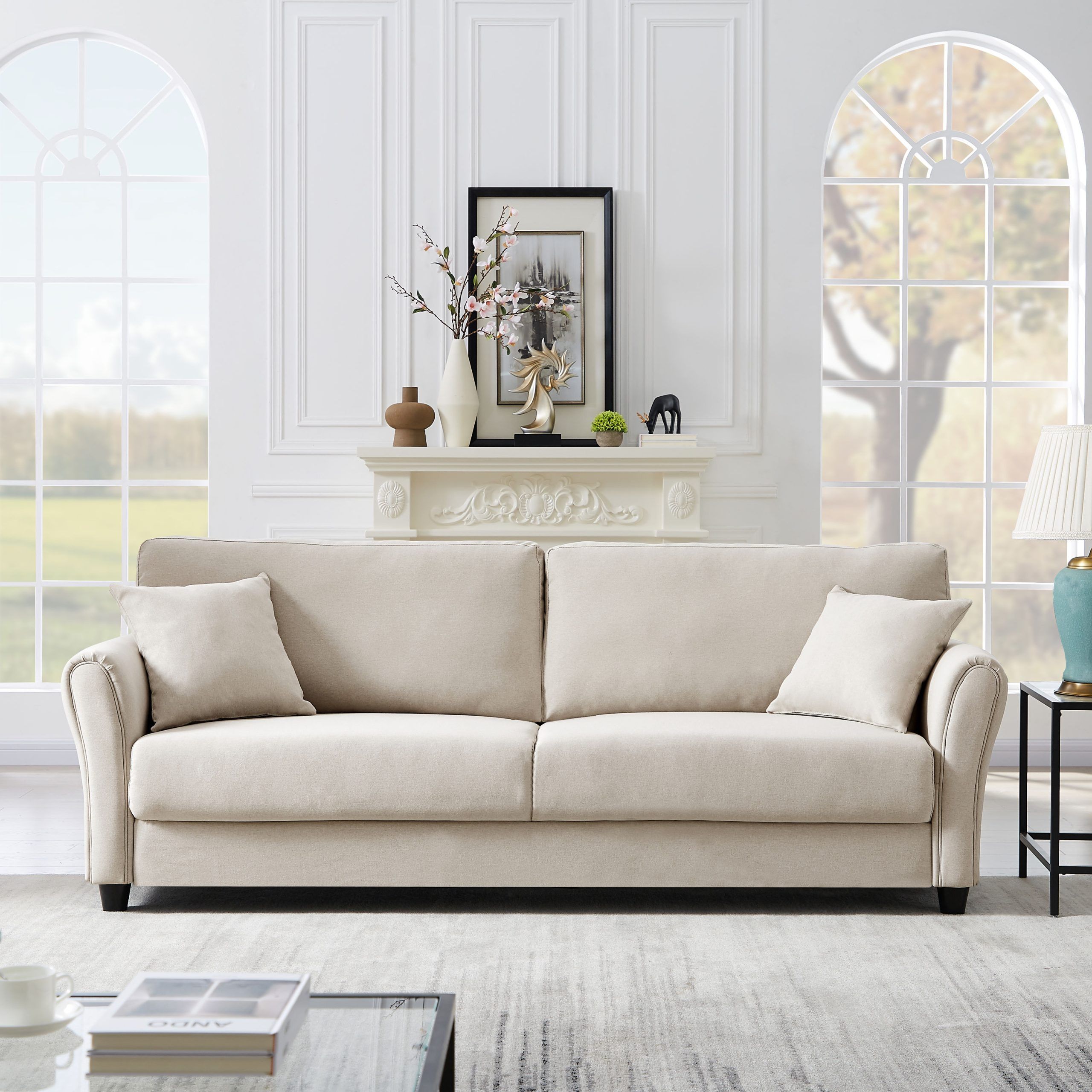 Casainc Fabric 3 Seater Sofa 31.89 In Modern Beige Linen Sofa In The Couches,  Sofas & Loveseats Department At Lowes With Regard To Sofas In Beige (Photo 15 of 15)