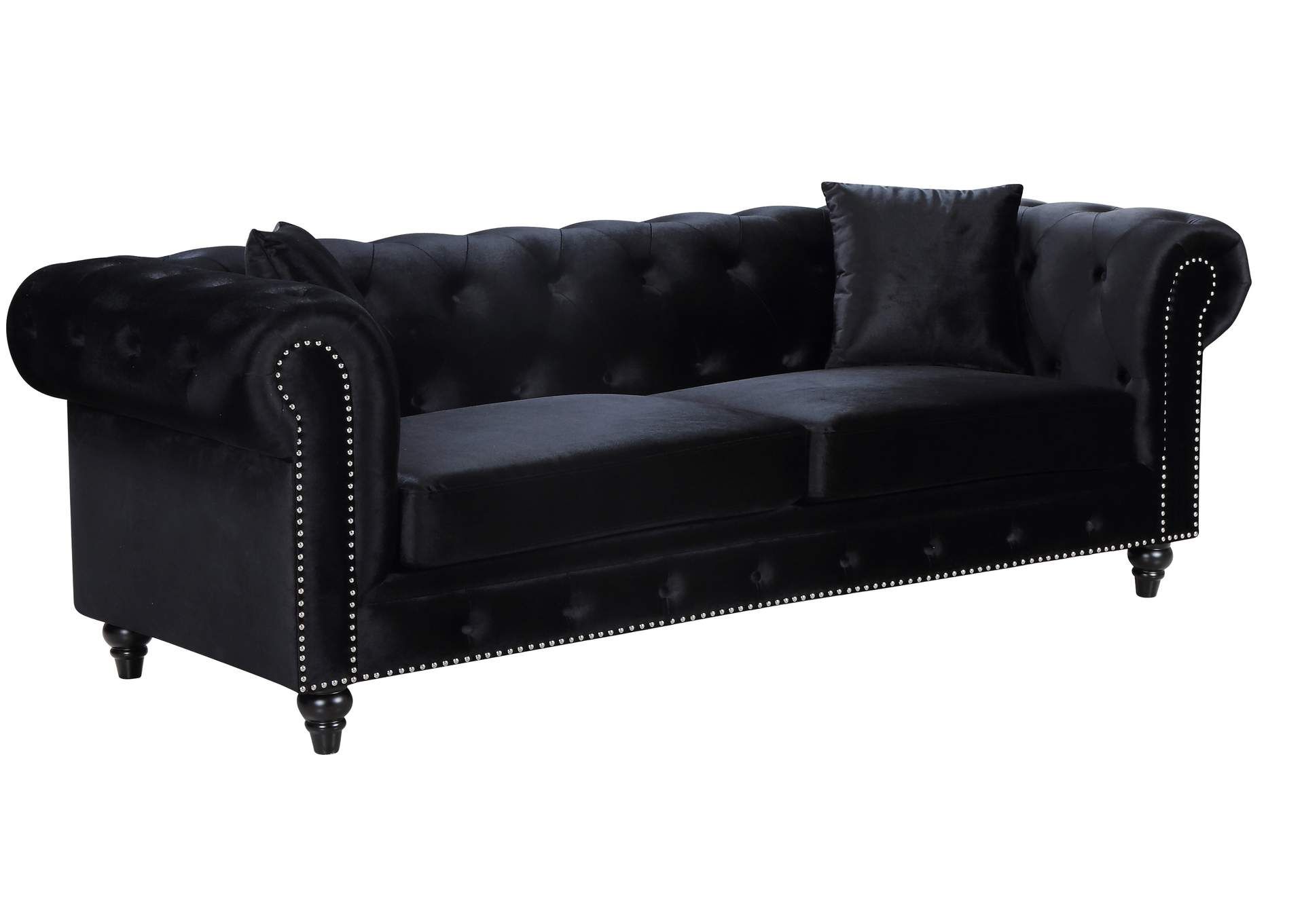 Chesterfield Black Velvet Sofa Pertaining To Black Velvet Sofas (Photo 2 of 15)