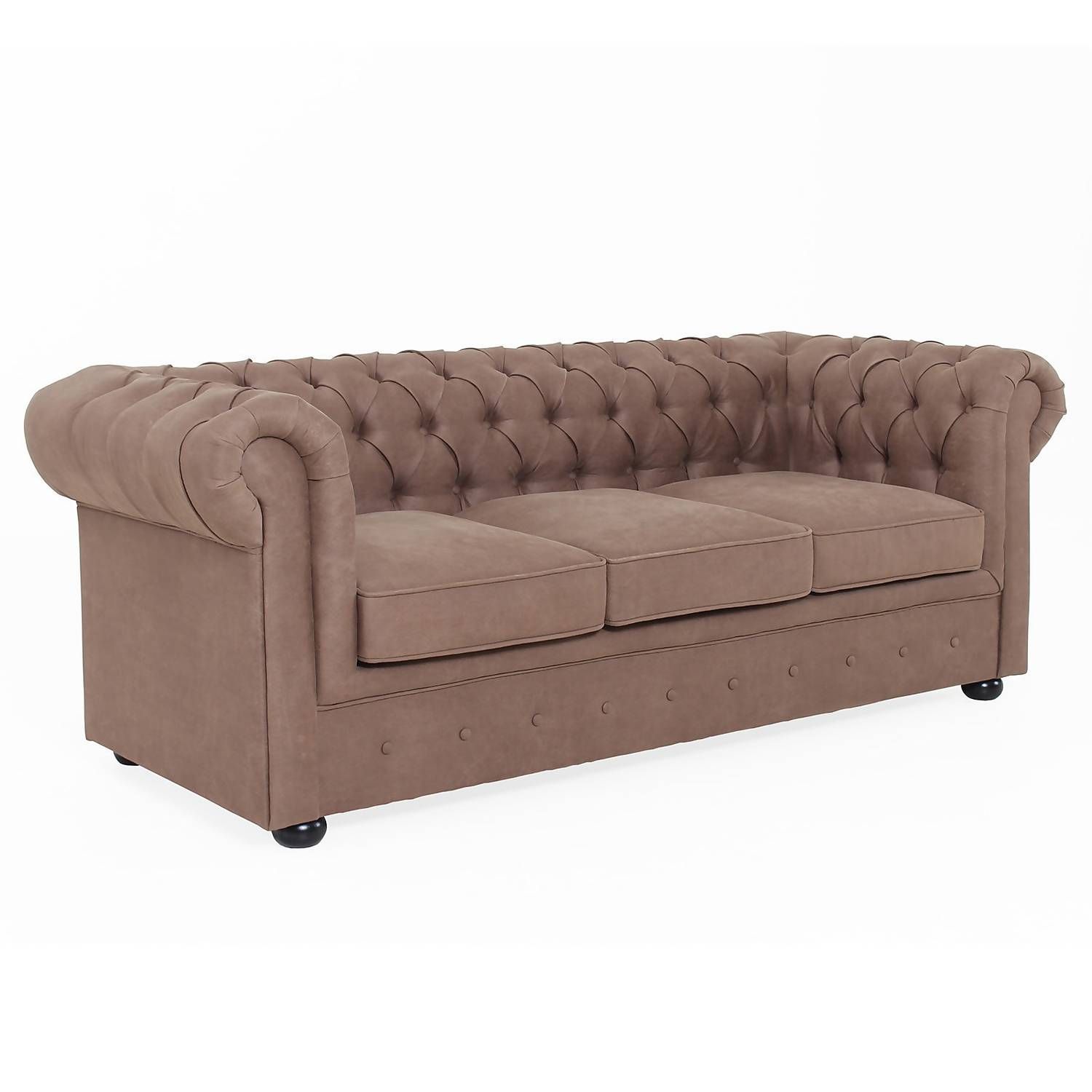 Chesterfield Faux Leather 3 Seater Sofa – Tan | Homebase Regarding Traditional 3 Seater Faux Leather Sofas (Photo 14 of 15)