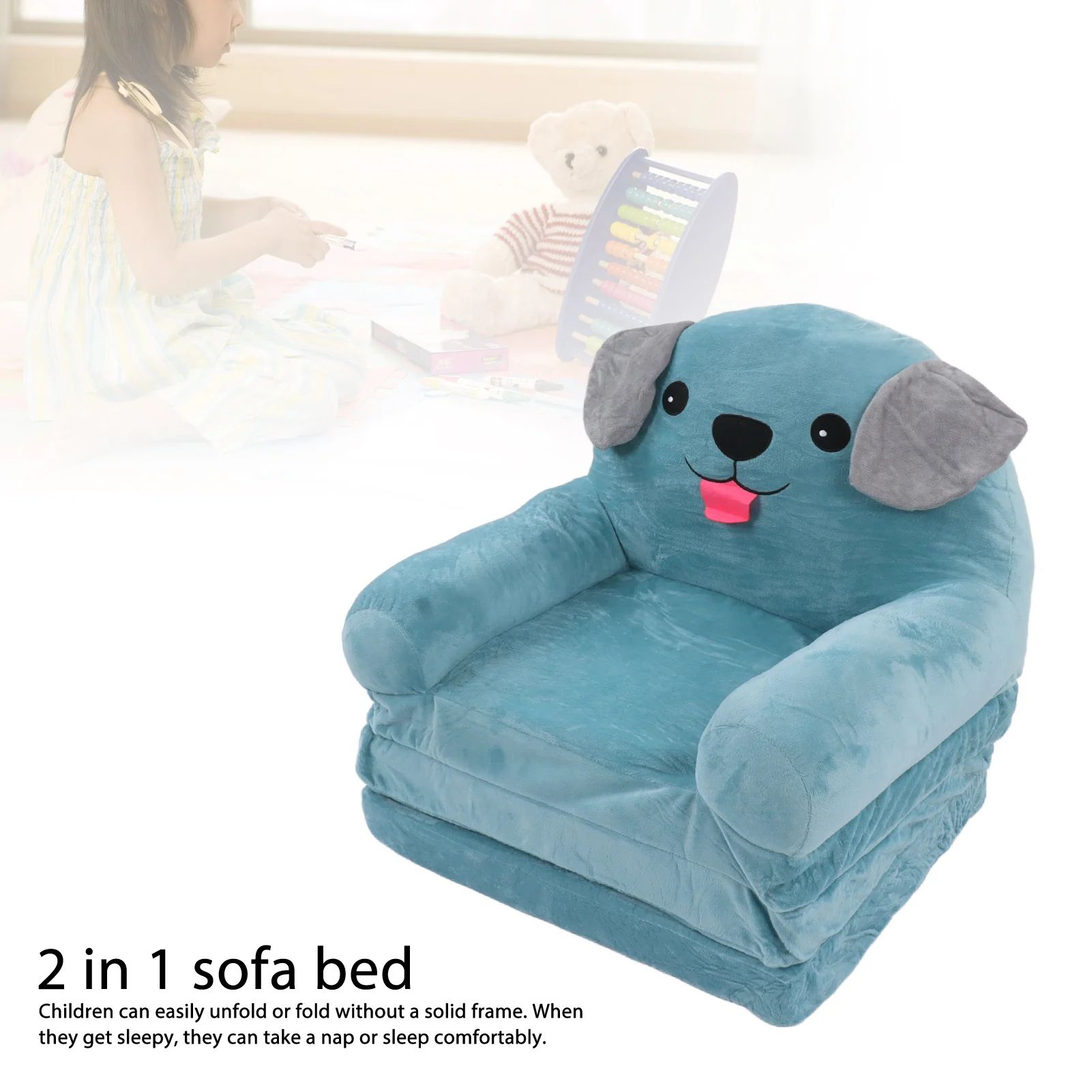 Children Sofa Blue Puppy Children'S Sofa Cute Cartoon Folding Small Sofa Bed  Dual Use Child Bean Bag For Kids – Aliexpress Intended For 2 In 1 Foldable Children'S Sofa Beds (View 8 of 15)