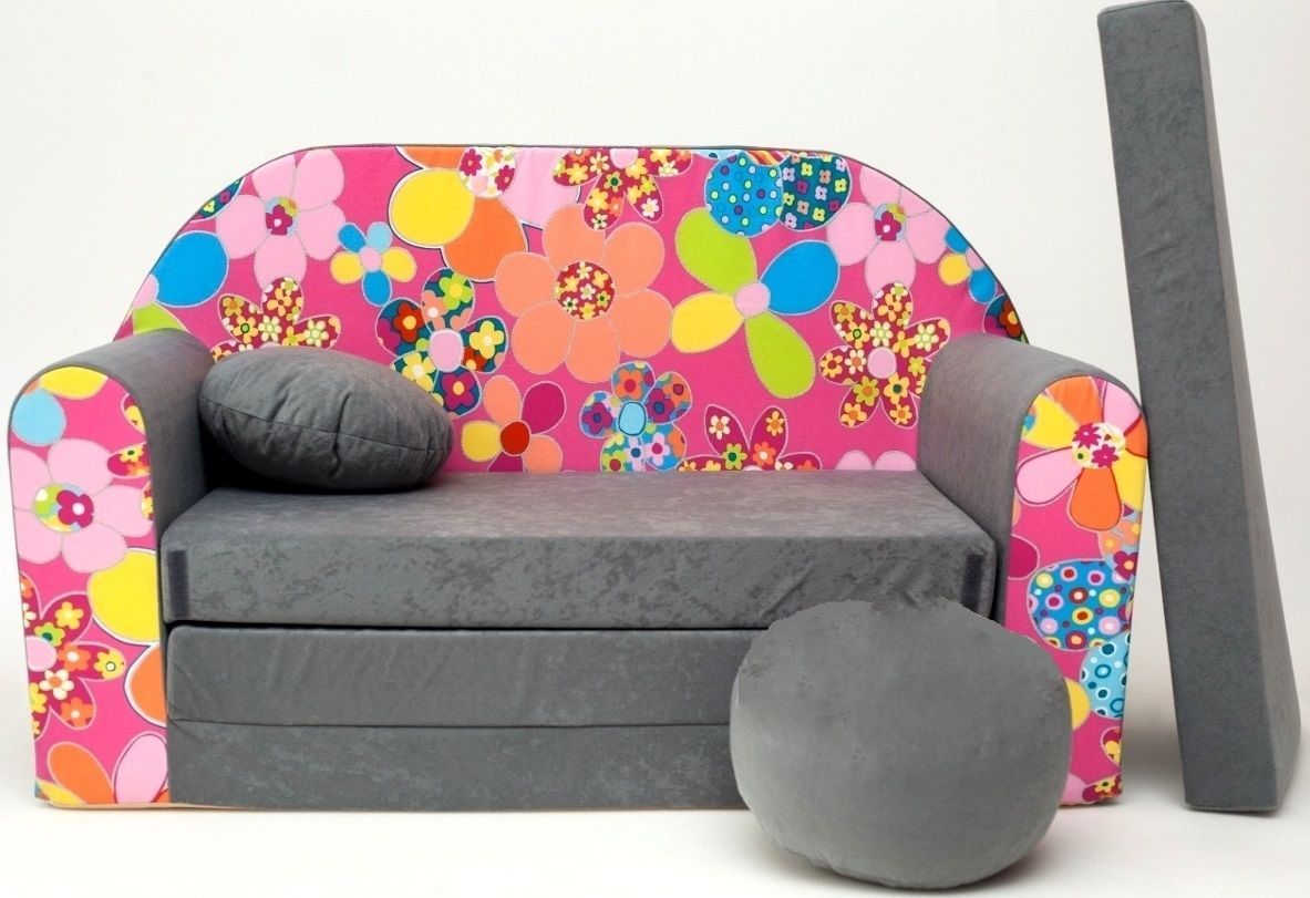 Childrens Sofa Bed Type W, Fold Out Sofa Foam Bed For Children + Free  Pillow And Pouffe – Wa12+ – Ppg4Kids.co (View 7 of 15)
