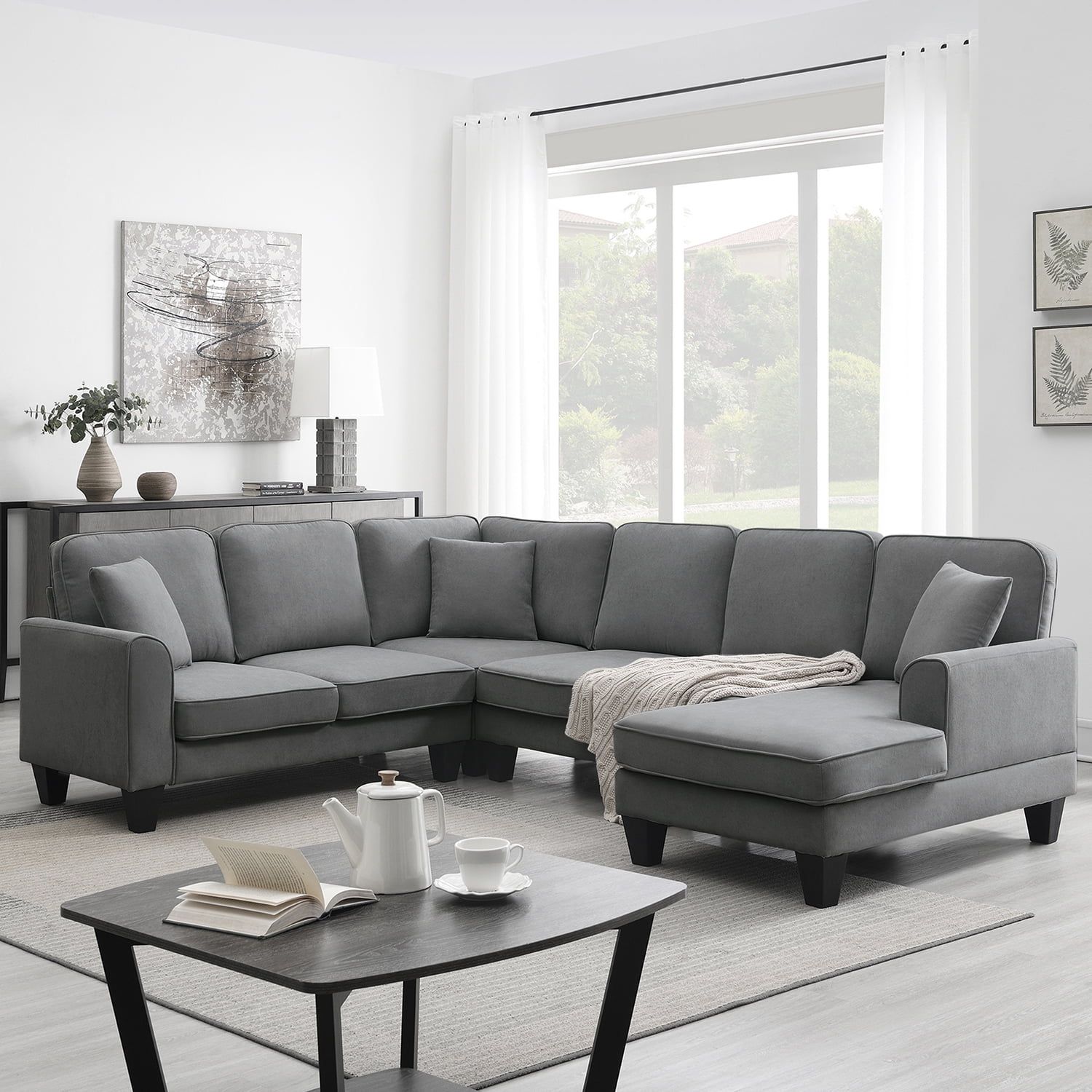 Churanty Convertible Modular Sectional Sofa With Chaise And Recliner,U  Shaped Couch 7 Seat Fabric Sleeper Sofa For Living Room,Dark Gray –  Walmart Throughout Dark Gray Sectional Sofas (Photo 14 of 15)