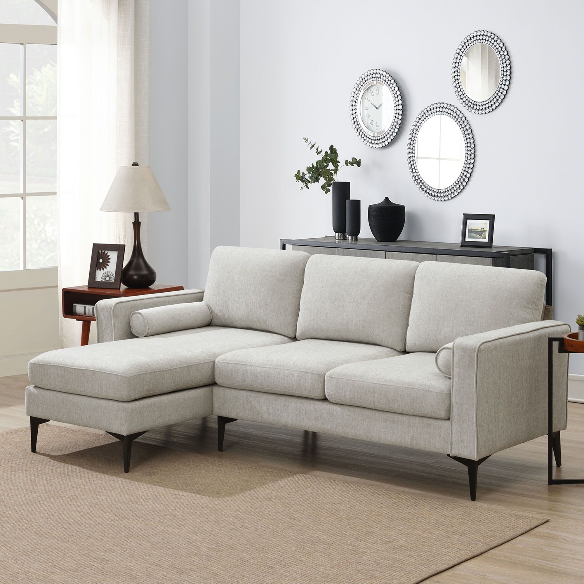 Churanty L Shaped Sofa For Small Spaces Convertible Sectional Sofa With  Reversible Chaise Lounge,Beige – Walmart Within Small L Shaped Sectional Sofas In Beige (View 6 of 15)