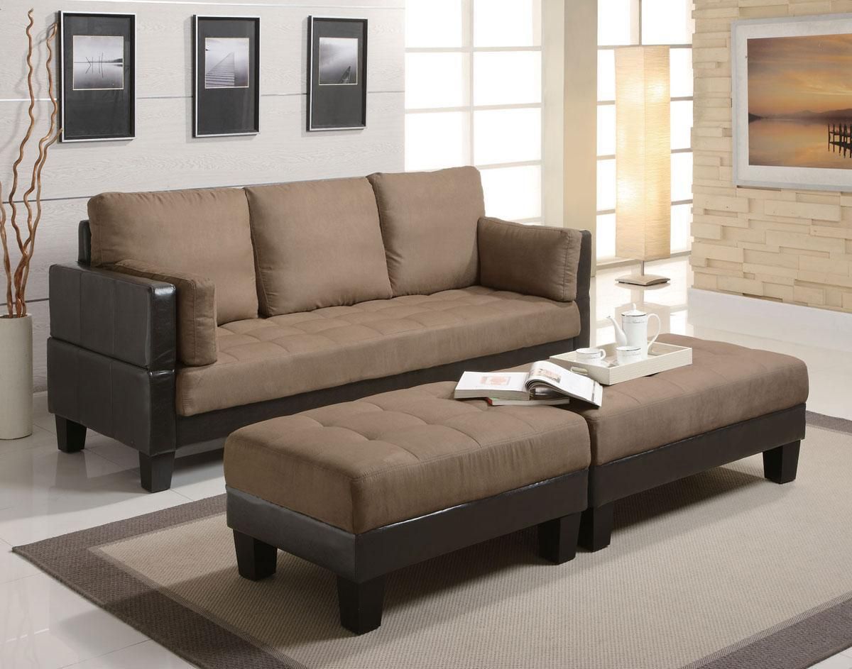 Coaster Ellesmere Sofa + 2 Ottomans 300160 | Comfyco Regarding Sofas With Ottomans In Brown (View 3 of 15)