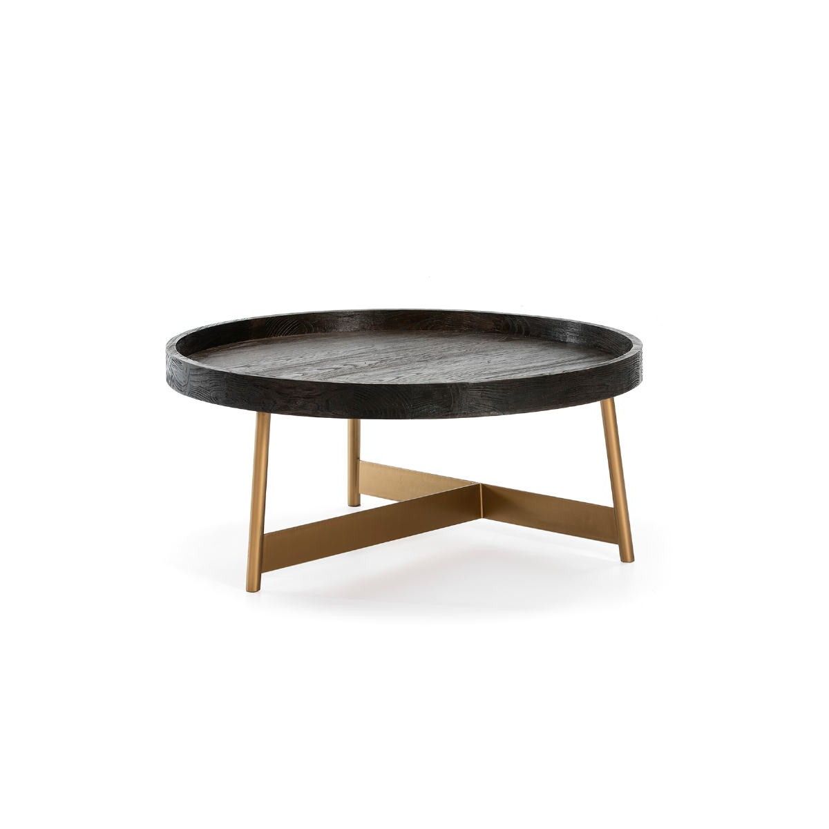 Coffee Table 100X100X45 Wood Dark Brown Metal Golden Inside Detachable Tray Coffee Tables (View 7 of 15)