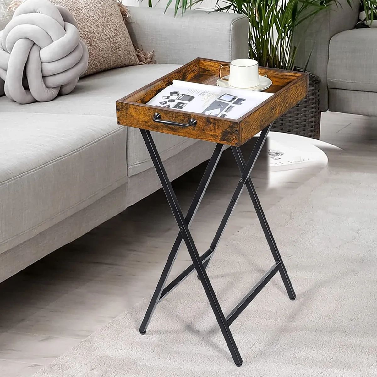 Coffee Table Snack Table W/Removable Tray Wooden End Table For Living Room  Decor | Ebay Pertaining To Detachable Tray Coffee Tables (Photo 10 of 15)