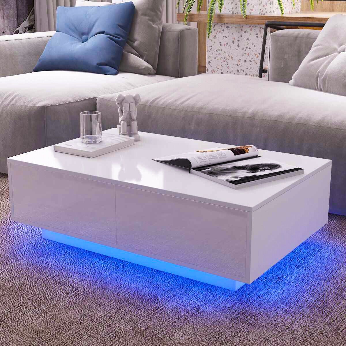 Coffee Table With Led Lights High Gloss Side Sofa Table Modern Glossy Home  Decor | Ebay With Coffee Tables With Led Lights (Photo 6 of 15)