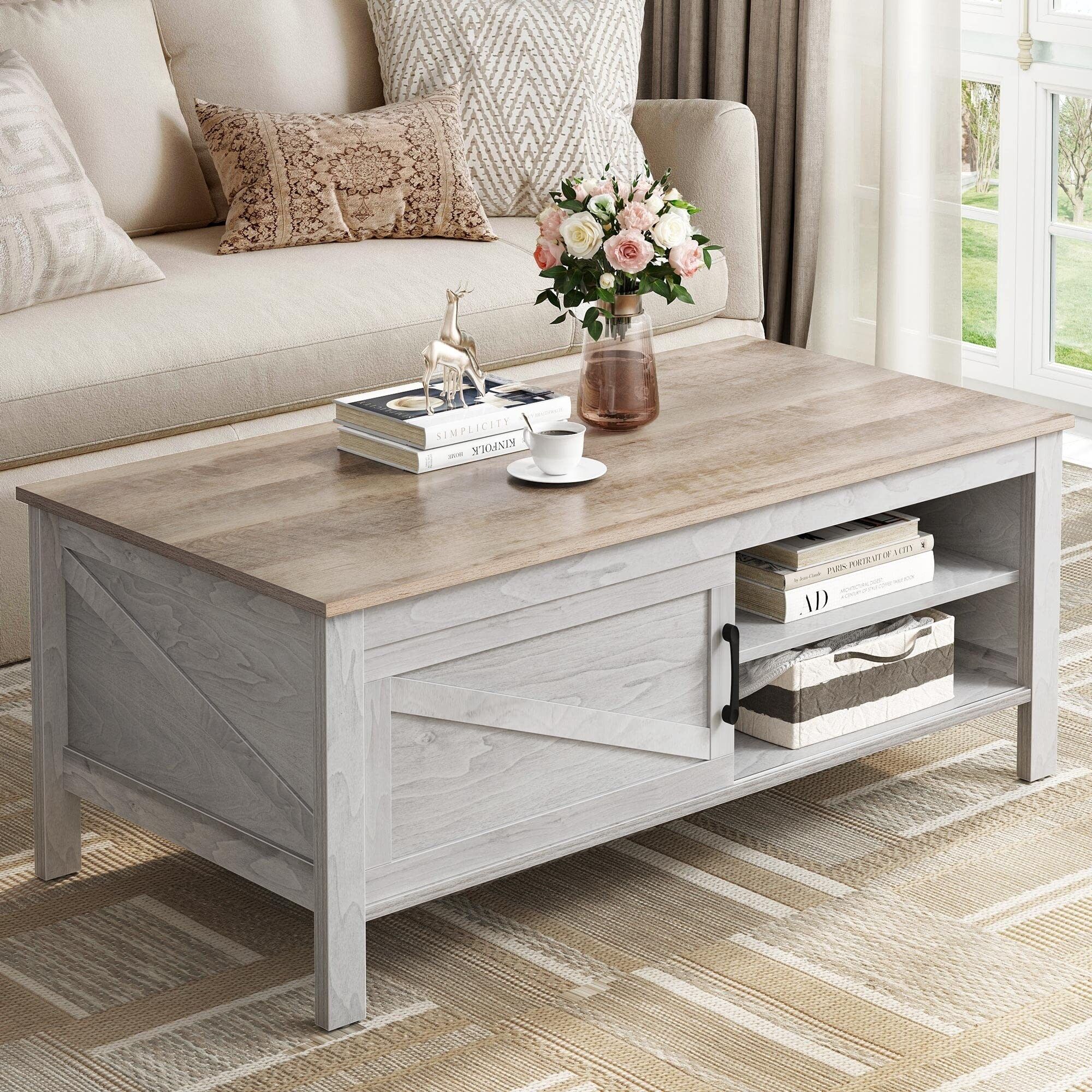 Coffee Table With Storage,Wood Coffee Table For Living Room With Sliding Barn  Door,Farmhouse Coffee Center Table For Home – Bed Bath & Beyond – 37841742 In Coffee Tables With Storage And Barn Doors (Photo 13 of 15)