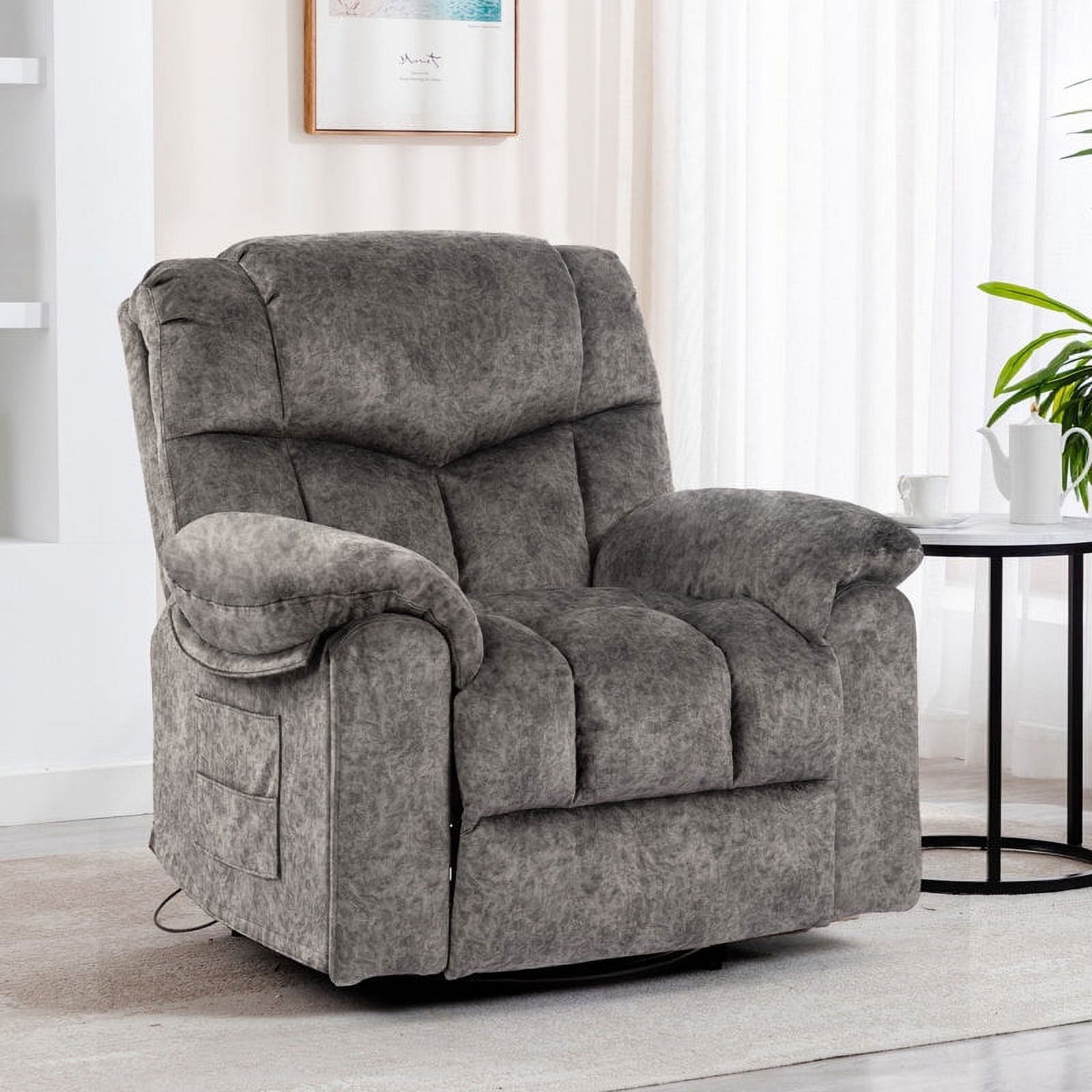 Colerline 35.43" Wide Modern Velvet Upholstered Heating & Massage Swivel  Reclining Rocker Chair With Hidden Cupholders For Living Room And Bedroom,  Gray – Walmart Inside Modern Velvet Upholstered Recliner Chairs (Photo 3 of 15)