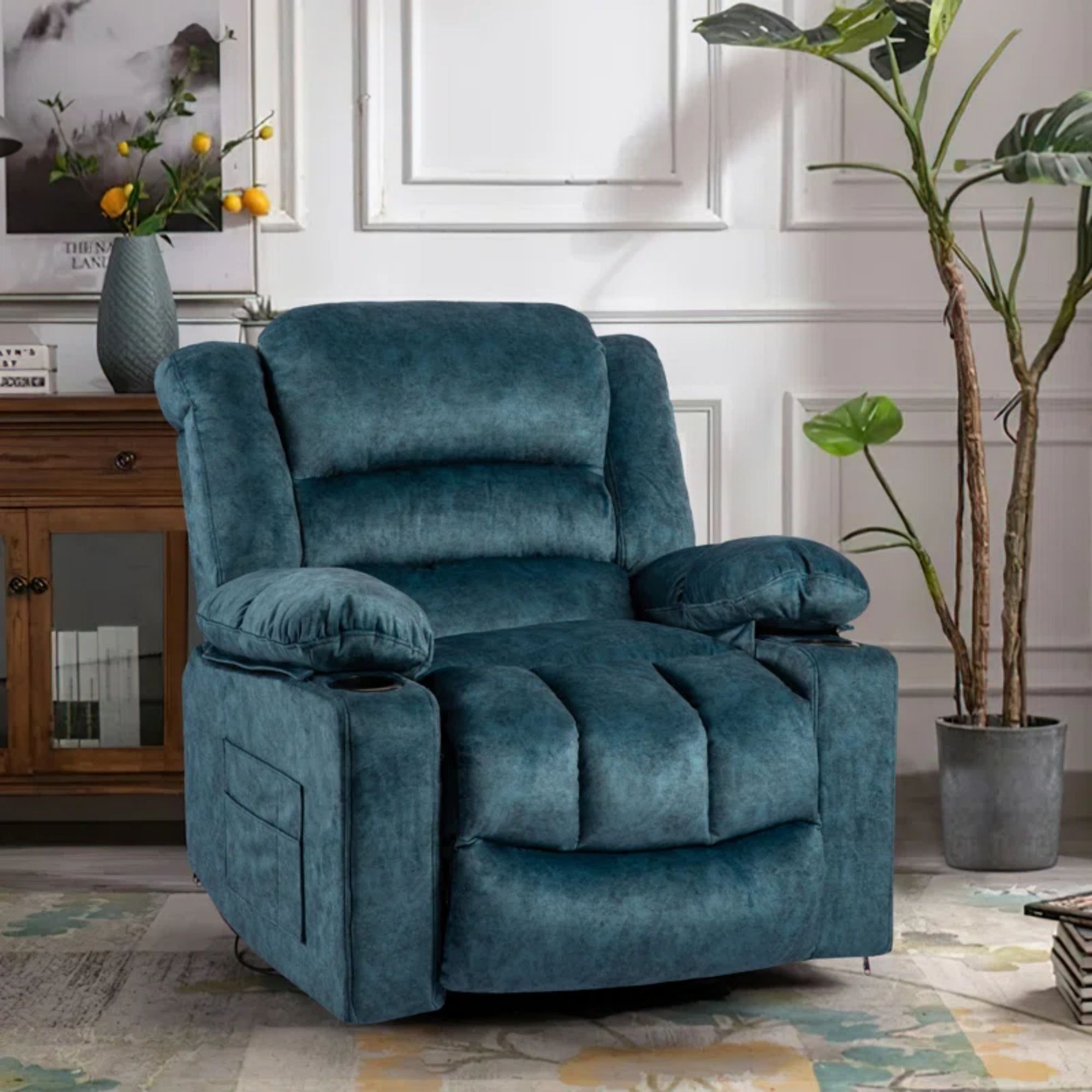Colerline 36.61" Wide Super Soft And Oversize Modern Designed Velvet  Upholstered Heating & Massage Swivel Reclining Chair With Cupholders For  Living Room, Bedroom, Gray – Walmart Pertaining To Modern Velvet Upholstered Recliner Chairs (Photo 4 of 15)