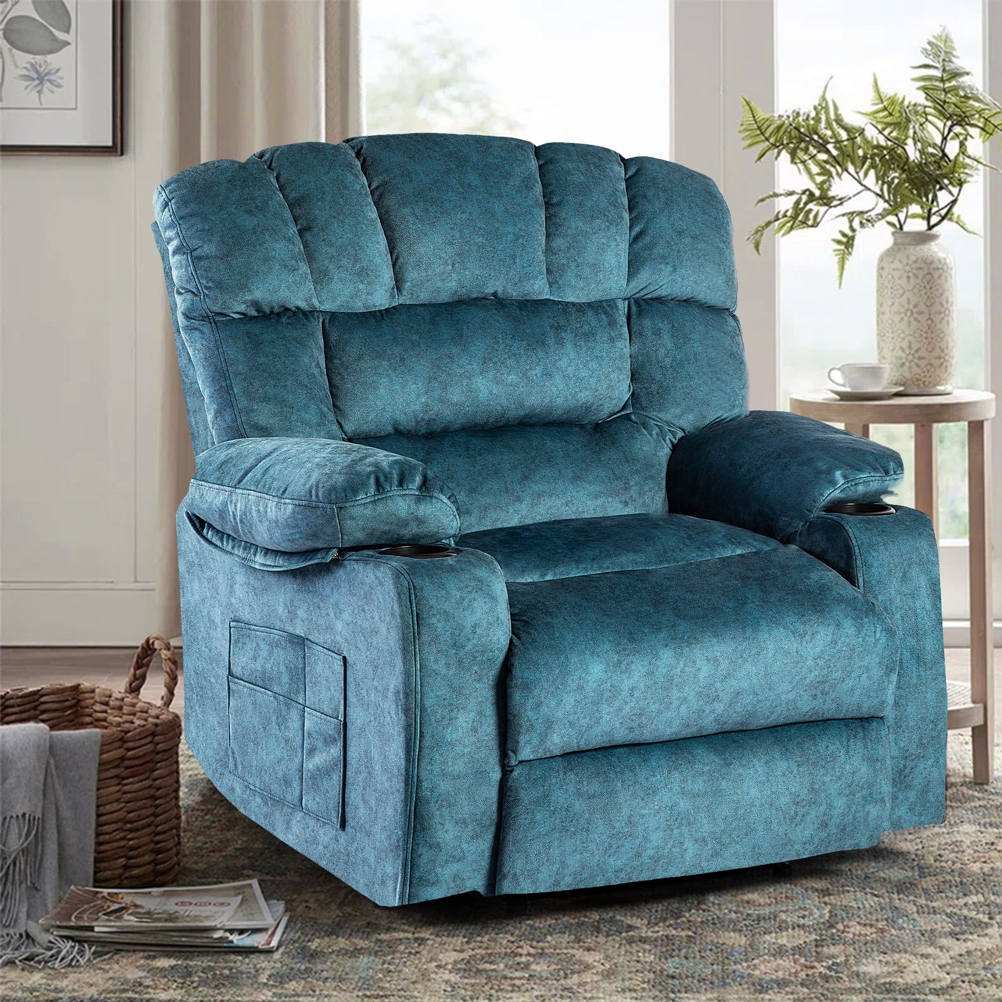 Colerline 40.9" Wide Super Soft And Oversize Modern Design Velvet  Upholstered Manual Recliner Chair With Heating And Massage, Green –  Walmart Pertaining To Modern Velvet Upholstered Recliner Chairs (Photo 12 of 15)