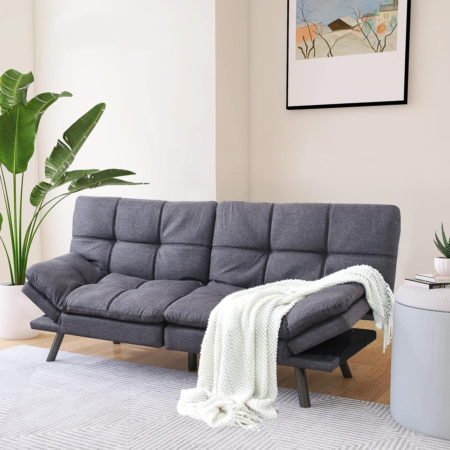 Compact Futon Sofa Bed With Memory Foam, Convertible Malaysia | Ubuy Within Black Faux Suede Memory Foam Sofas (View 13 of 15)