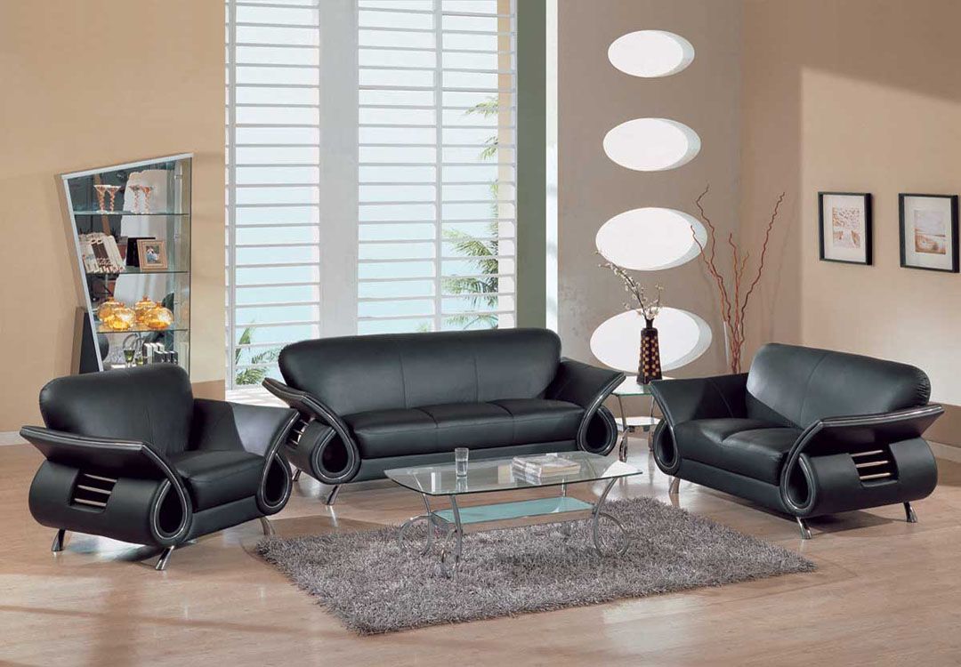 Contemporary Dual Colored Or Black Leather Sofa Set W/ Chrome Details  Dallas Texas Gf559 Inside Sofas For Living Rooms (Photo 13 of 15)