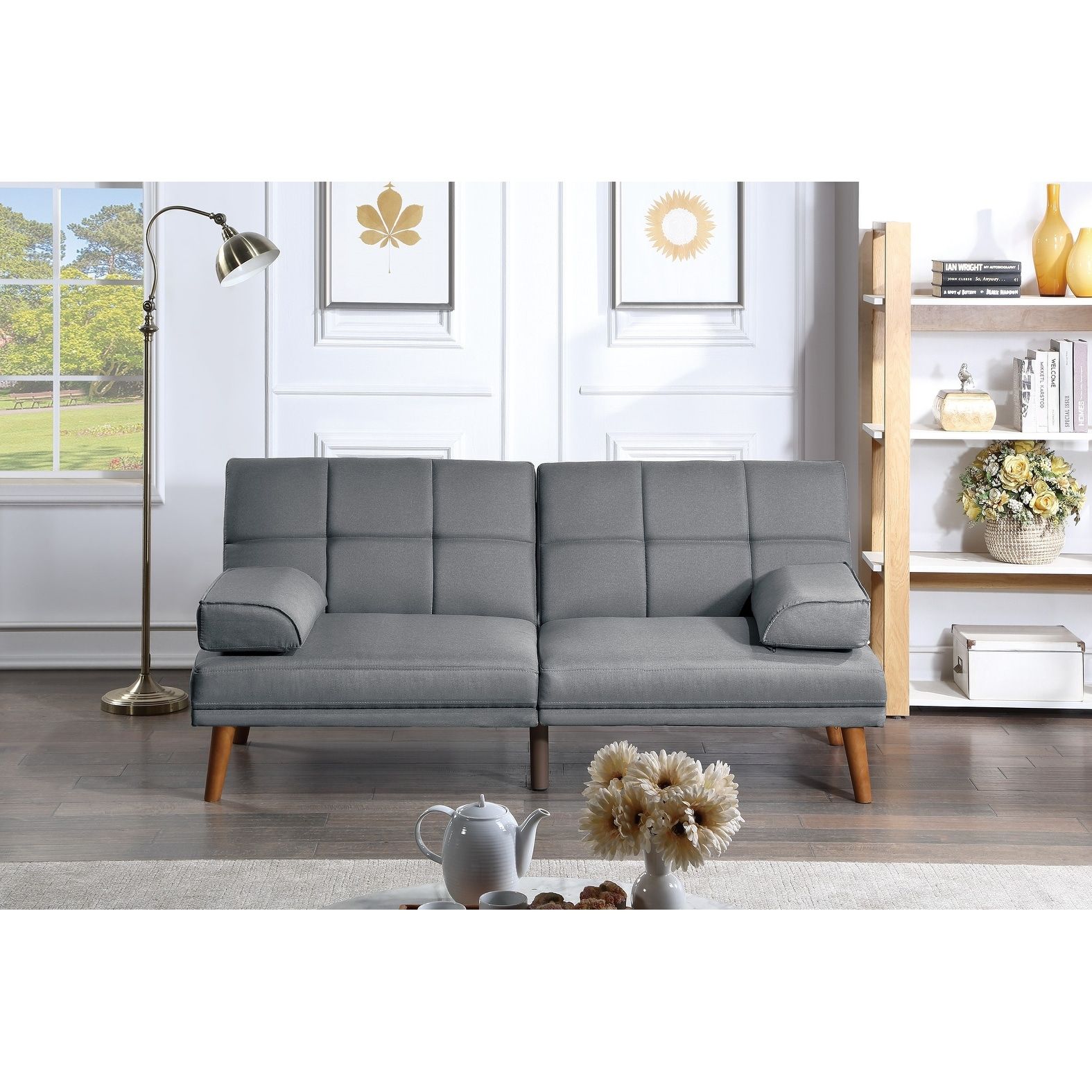 Contemporary Living Room Furniture Adjustable Sleeper Polyfiber Sofa  Comfort Tufted Couc With Solid Wood Legs & Pillow Back – Bed Bath & Beyond  – 35652000 Intended For Sofas With Pillowback Wood Bases (View 6 of 15)