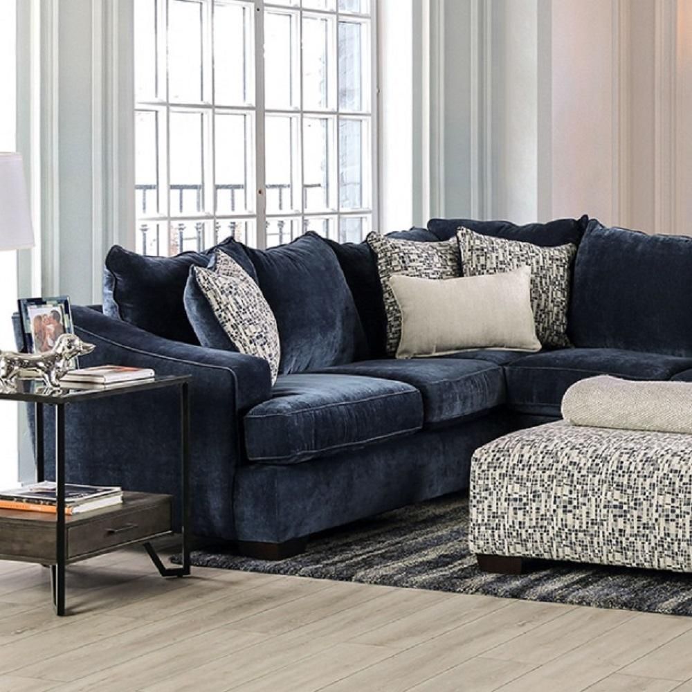 Contemporary Navy Chenille Sectional Sofa Furniture Of America Sm5412  Darlington – Buy Online On Ny Furniture Outlet Pertaining To Chenille Sectional Sofas (View 14 of 15)