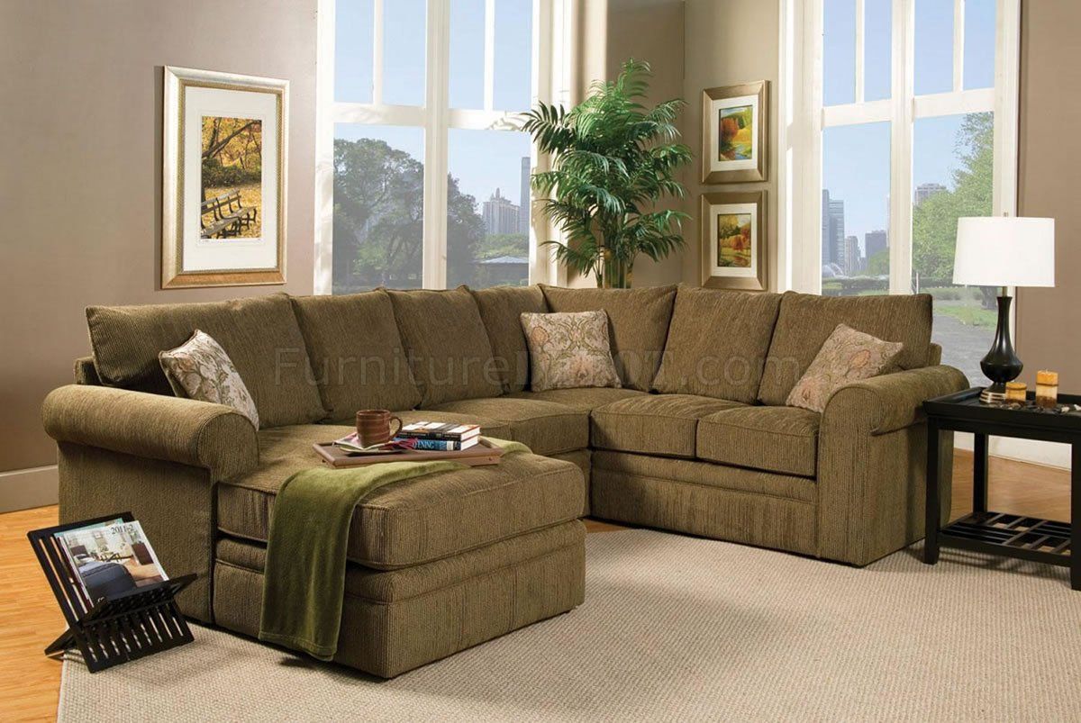 Contemporary Sectional Sofa And Ottoman Set In Chenille Fabric Intended For Chenille Sectional Sofas (View 12 of 15)