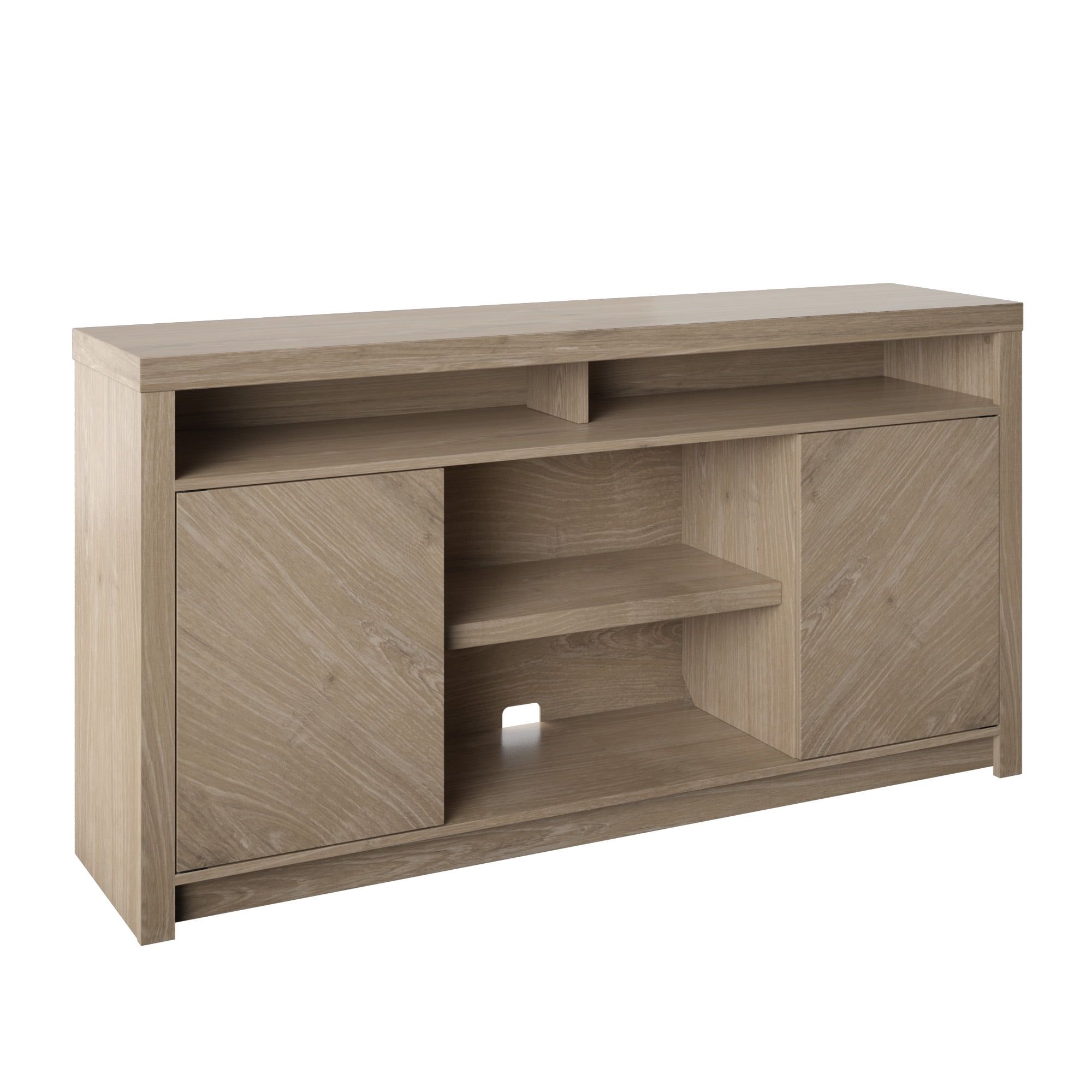 Contemporary Tv Stand For Tvs Up To 70" With Open Center Shelves, Natural  Oak – Walmart Within Cafe Tv Stands With Storage (View 15 of 15)