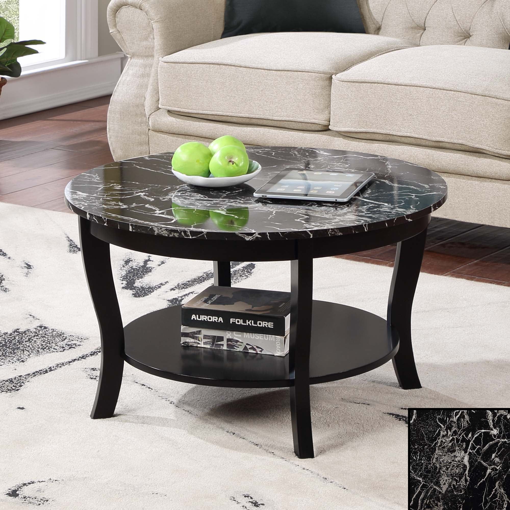 Convenience Concepts American Heritage Round Coffee Table With Shelf, Black  Faux Marble/Black – Walmart For American Heritage Round Coffee Tables (Photo 7 of 15)