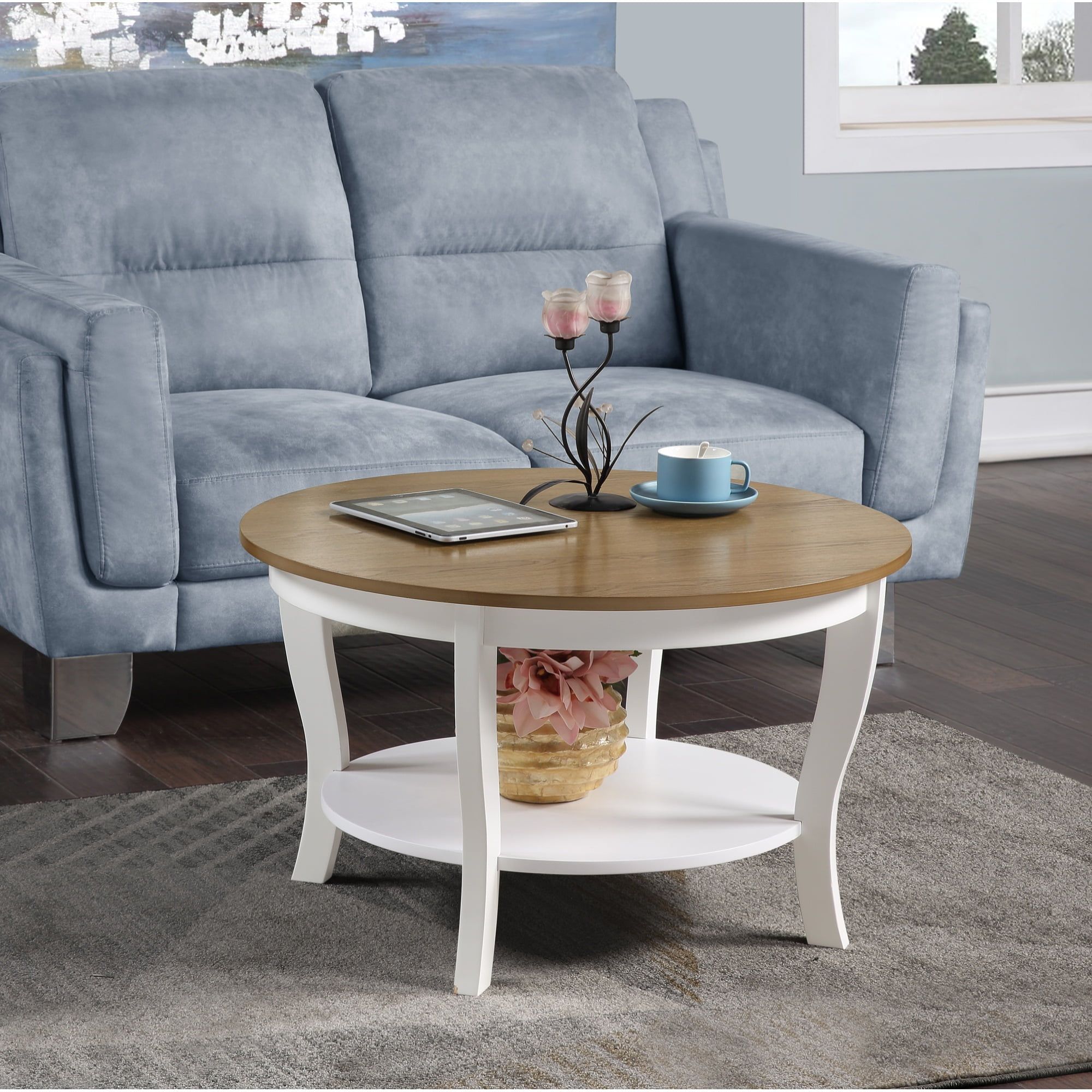 Convenience Concepts American Heritage Round Coffee Table With Shelf,  Driftwood/White – Walmart In American Heritage Round Coffee Tables (View 4 of 15)