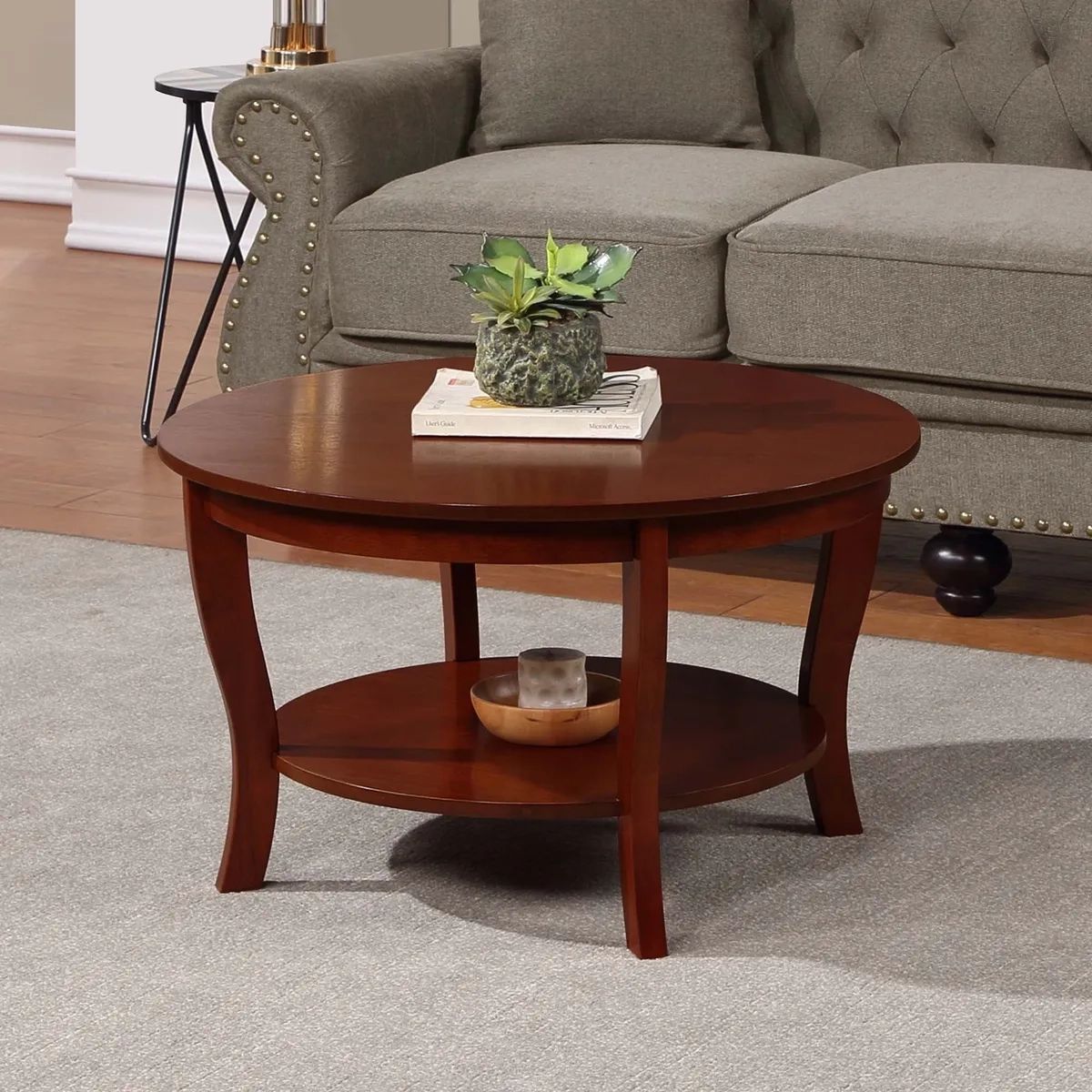 Convenience Concepts American Heritage Round Coffee Table With Shelf,  Mahogany | Ebay Within American Heritage Round Coffee Tables (Photo 2 of 15)