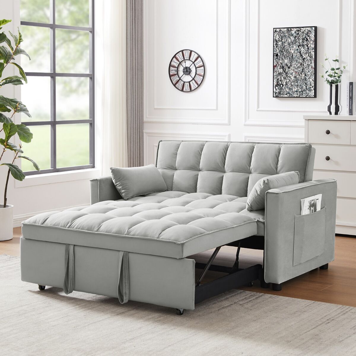 Convertible Sleeper Sofa Velvet Loveseat Sofa W/Pullout Bed 3 In 1 Folding  Sofa | Ebay For 3 In 1 Gray Pull Out Sleeper Sofas (Photo 1 of 15)