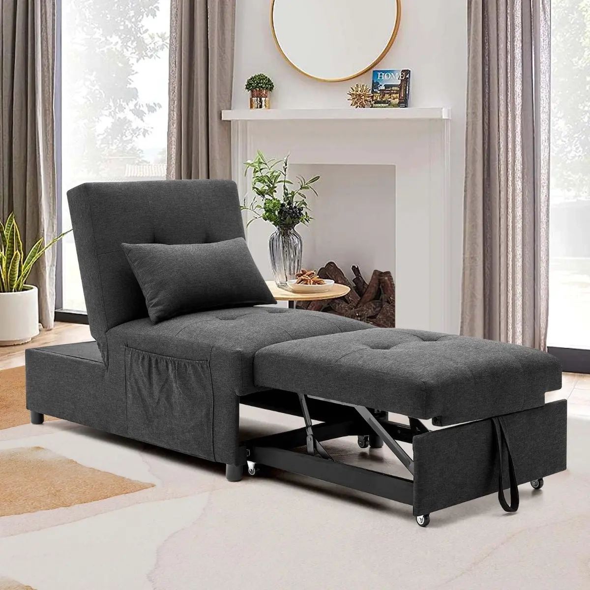 Convertible Sofa Chair Futon Bed 4 In 1 Pull Out Sleeper Chaise Home  Furniture | Ebay Throughout 4 In 1 Convertible Sleeper Chair Beds (Photo 3 of 15)