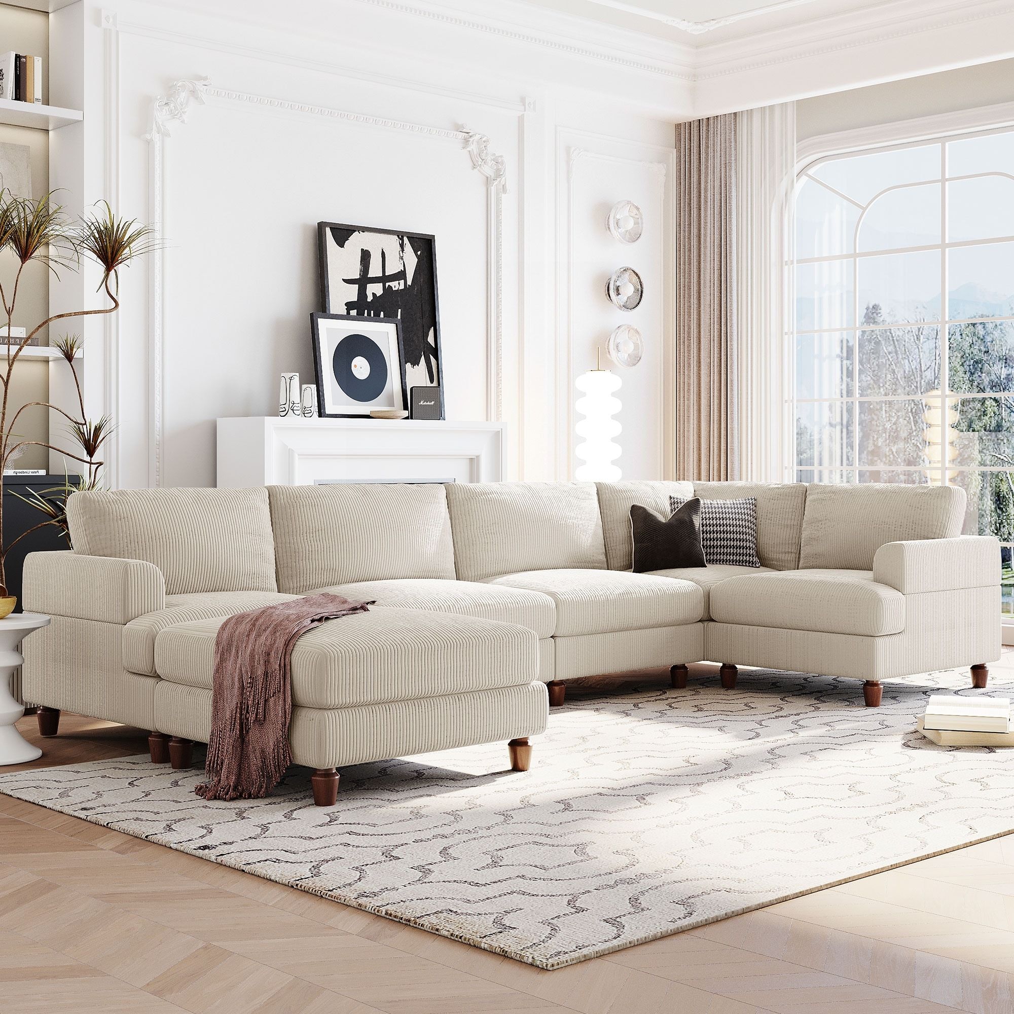 Corduroy Corner Sofa Set L Shape Couch With Movable Ottomans Sofa – Bed  Bath & Beyond – 38380401 Pertaining To Sofas With Ottomans (Photo 6 of 15)