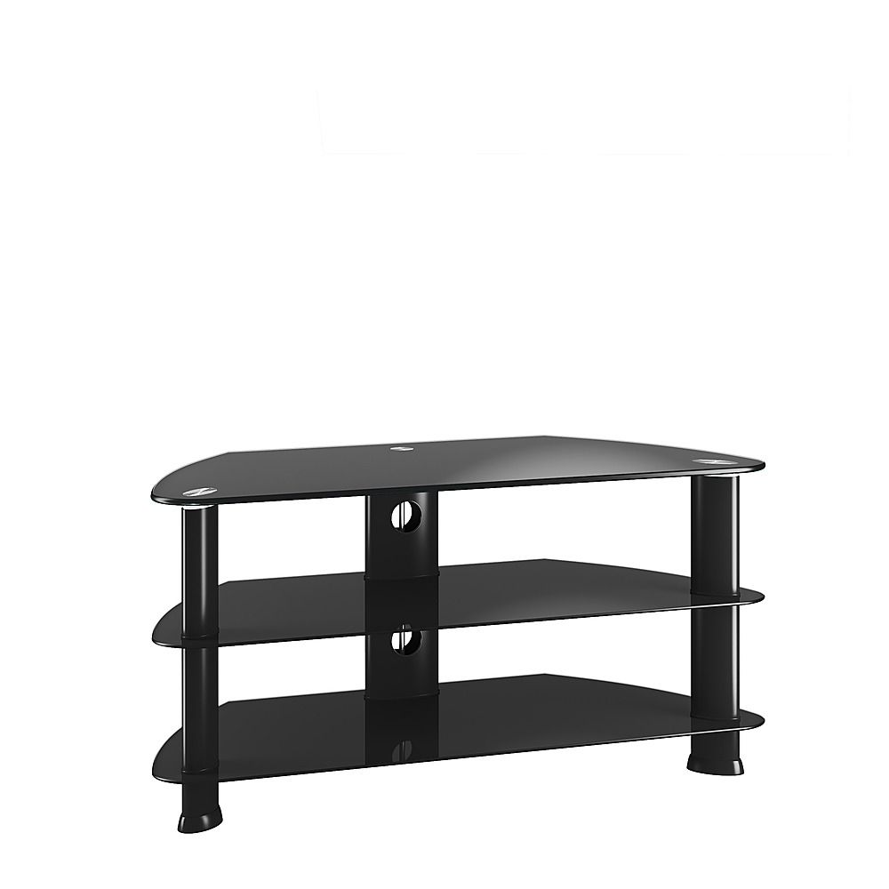 Corliving Glass Tv Stand, For Tvs Up To 43" Satin Black Trl 401 T – Best Buy Within Glass Shelves Tv Stands (View 4 of 15)