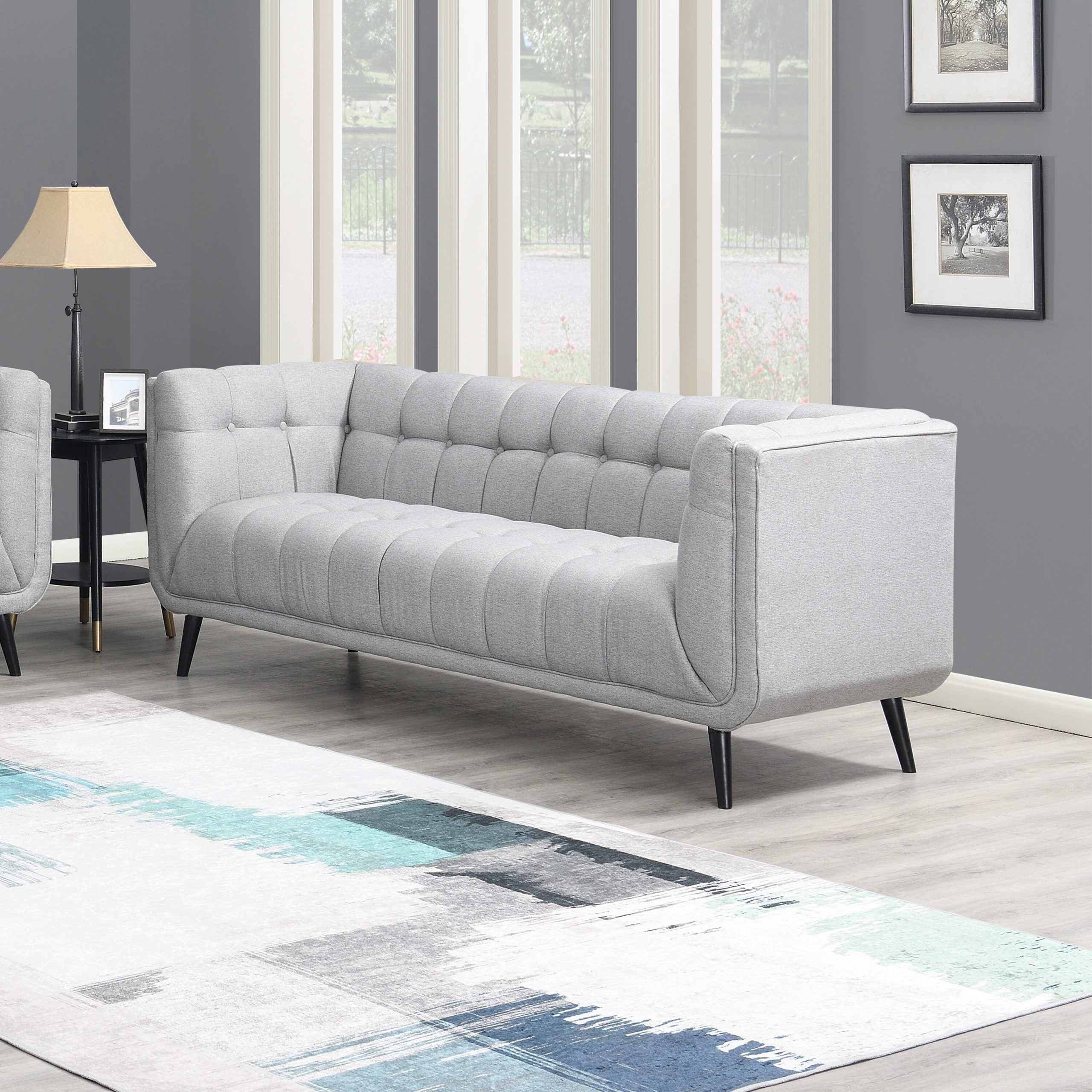 Corrigan Studio® Modern Mid Century Button Tufted Upholstered Sofa, Gray |  Wayfair Pertaining To Tufted Upholstered Sofas (View 5 of 15)