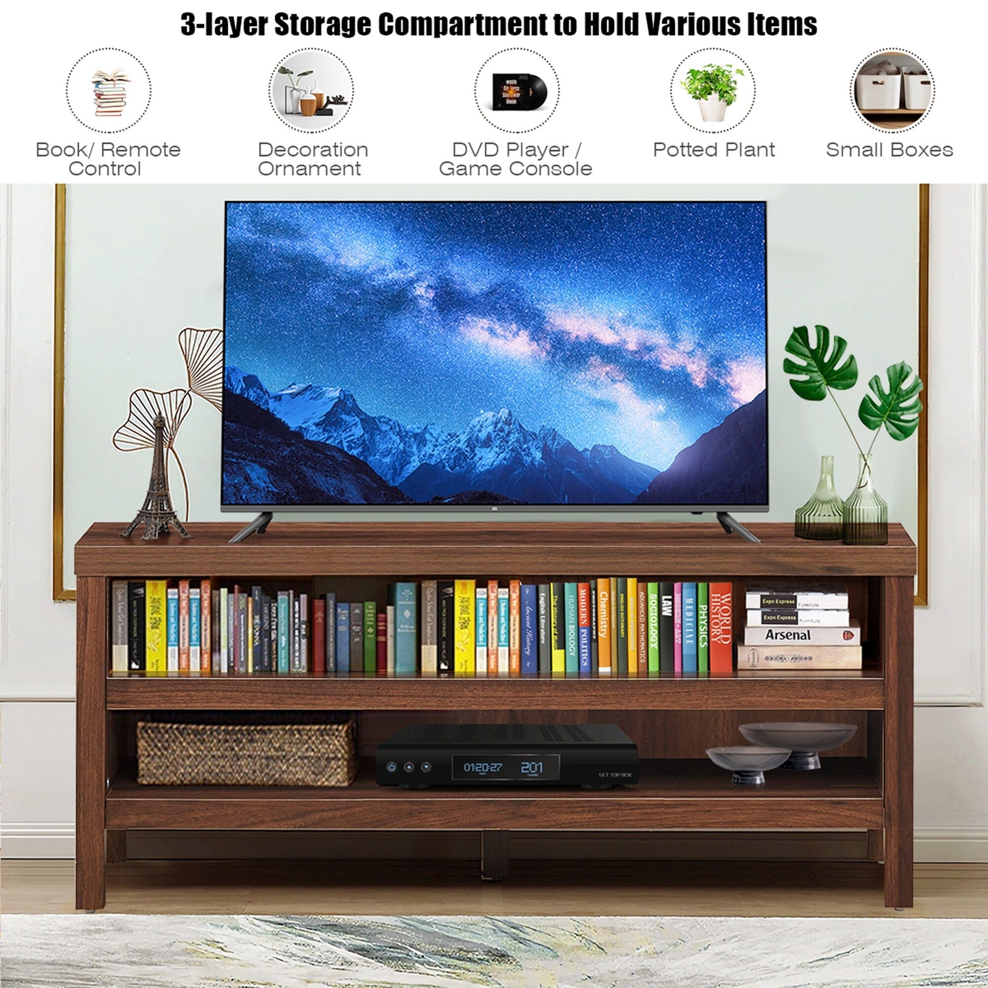 Costway 3 Tier Tv Stand Console Cabinet For Tv'S Up To 45'' W/ Storage –  42'' X 17.5'' X 18'' – Bed Bath & Beyond – 33850958 With Tier Stand Console Cabinets (Photo 4 of 15)