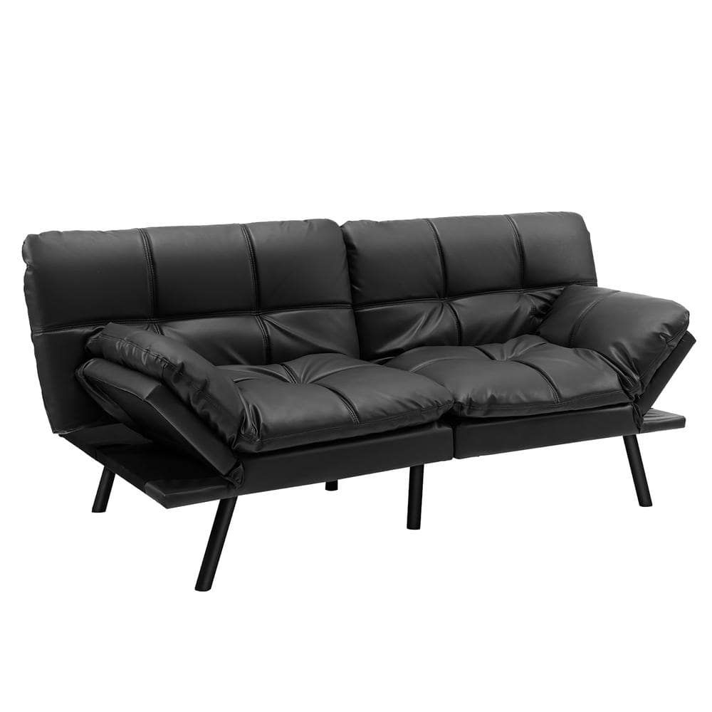 Costway Convertible Futon Sofa Bed Memory Foam Couch Sleeper With  Adjustable Armrest Black Hv10326Dk – The Home Depot Regarding Black Faux Suede Memory Foam Sofas (Photo 9 of 15)