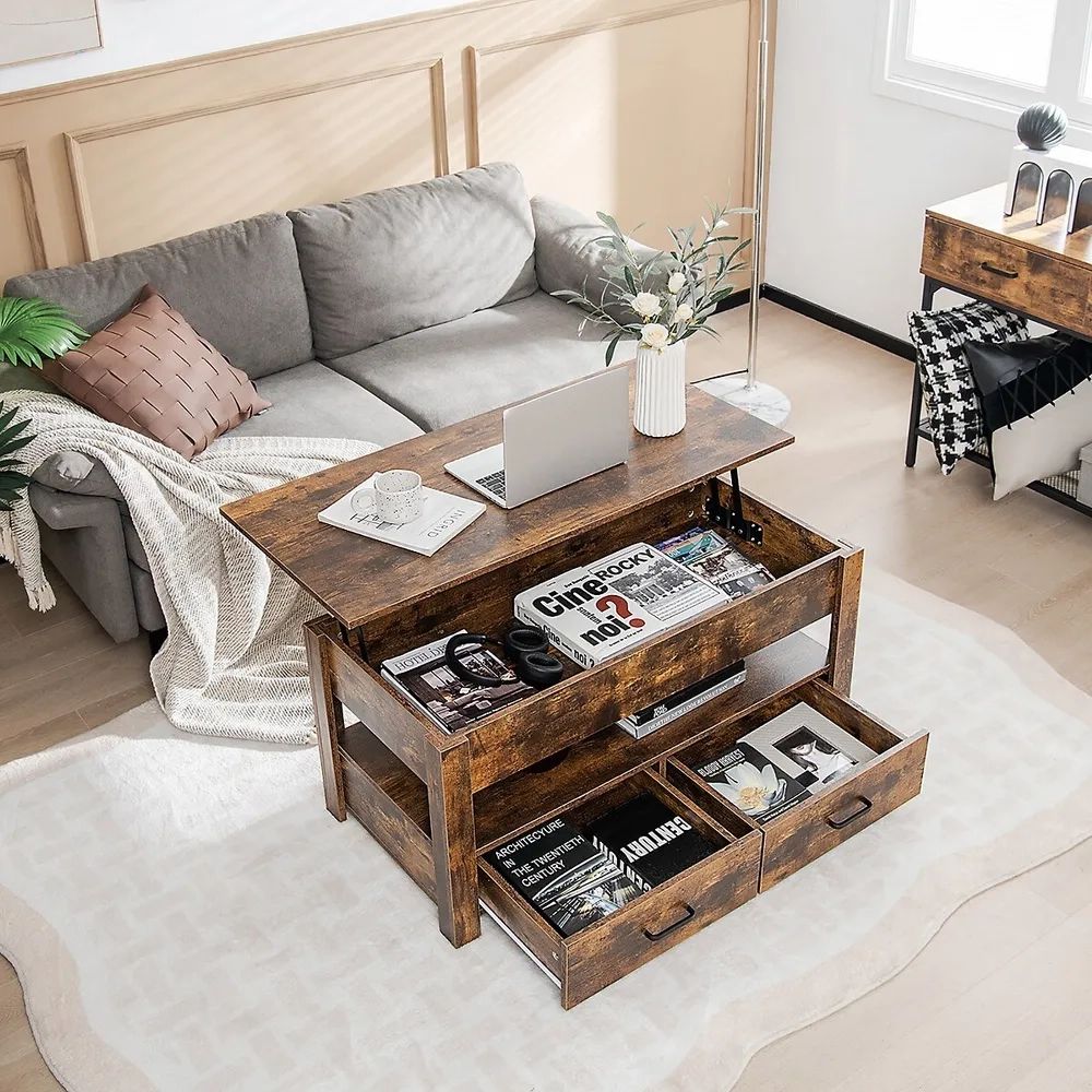 Costway Lift Top Coffee Table With 2 Storage Drawers &Hidden Compartment  For Living Room | Southcentre Mall Within Lift Top Coffee Tables With Storage Drawers (View 14 of 15)