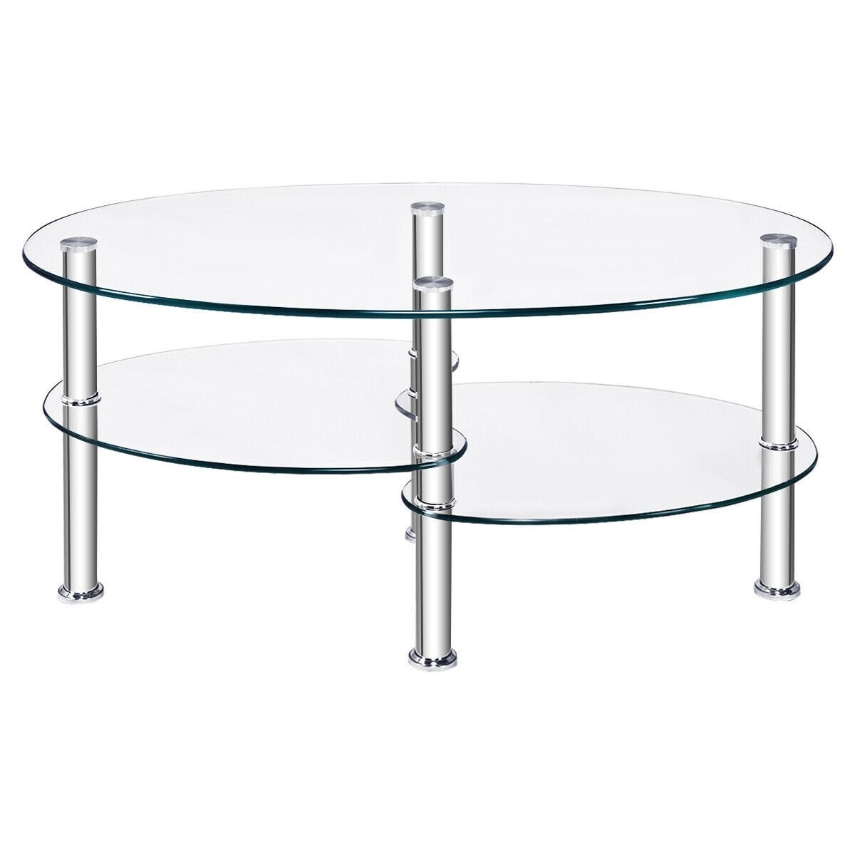 Costway Tempered Glass Oval Side Coffee Table Shelf Chrome Base Living –  Bed Bath & Beyond – 17800788 Within Tempered Glass Oval Side Tables (View 6 of 15)